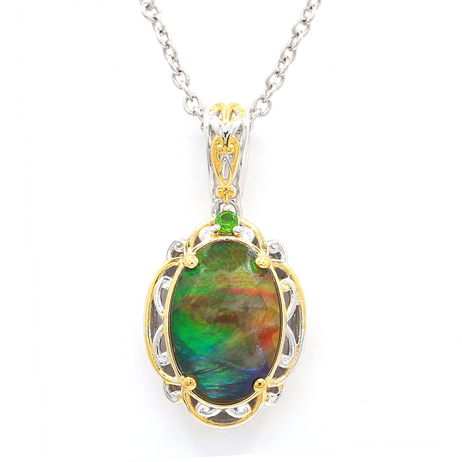 Gems en Vogue Oval Ammolite & Chrome Diopside Pendant