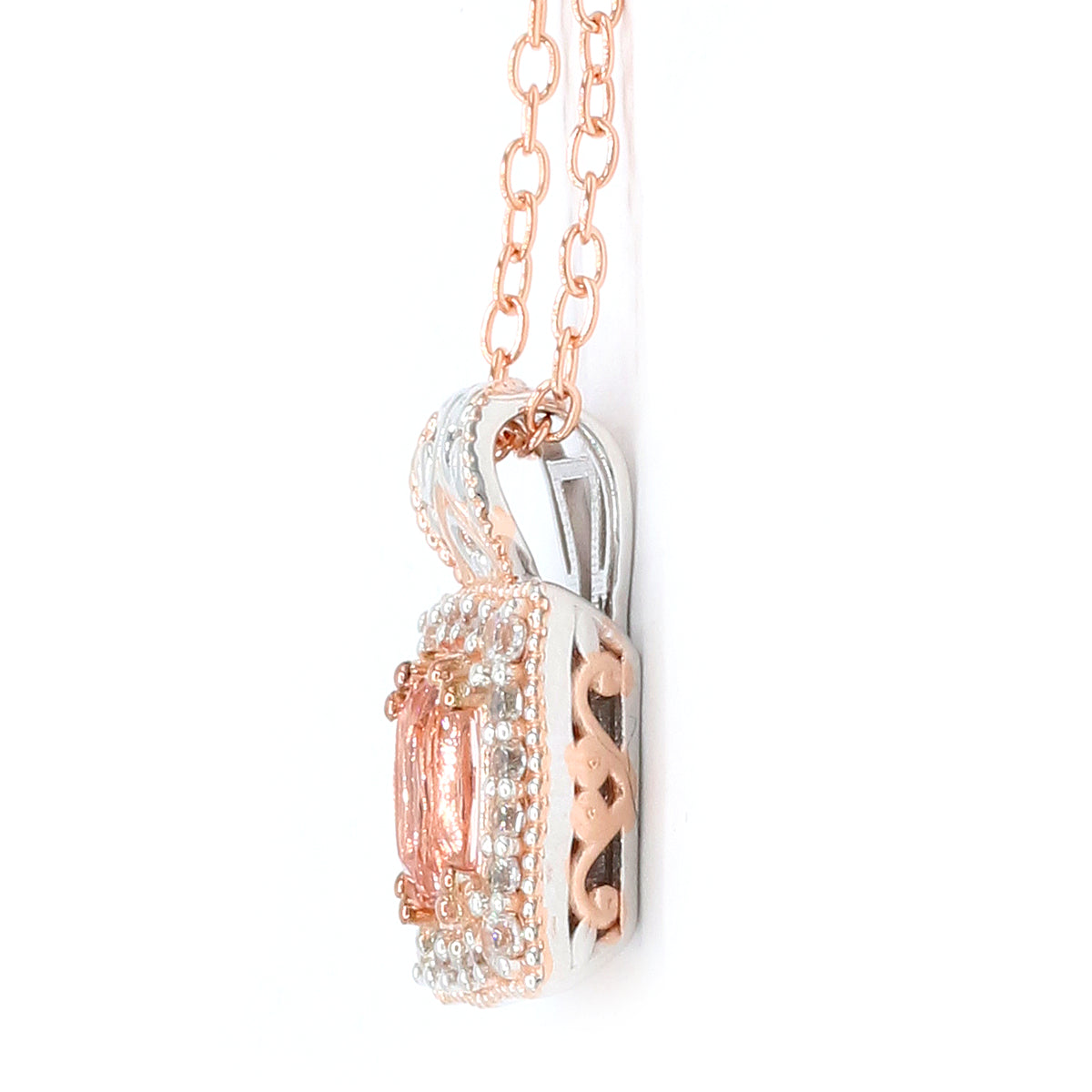 Gems en Vogue 18K Palladium Silver 1.27ctw Morganite & White Zircon Pendant