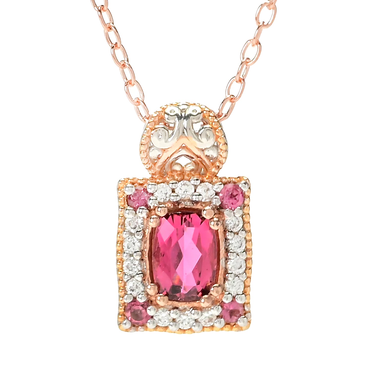 Gems en Vogue 1.36ctw Pink Tourmaline & White Zircon Pendant