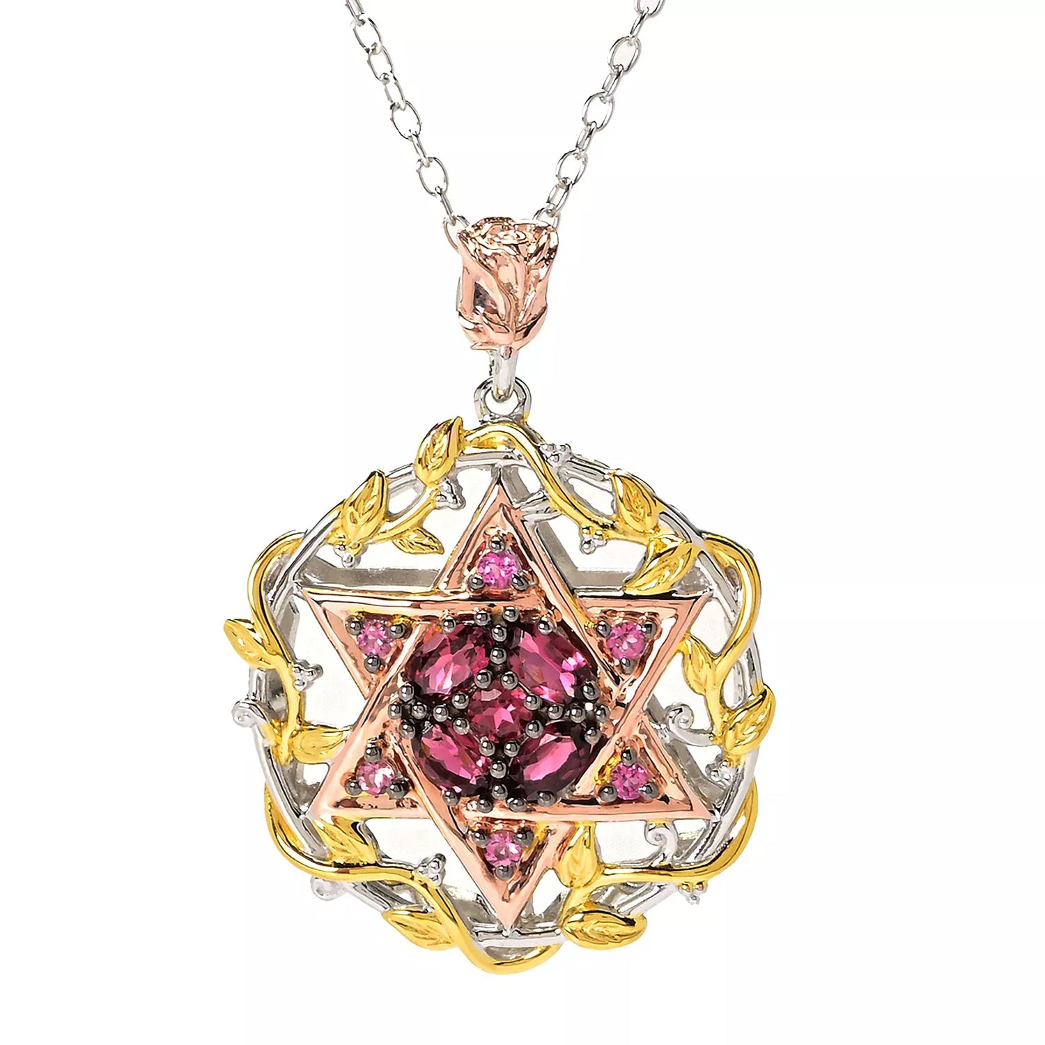 Gems en Vogue 1.31ctw Pink Tourmaline Star of David Pendant