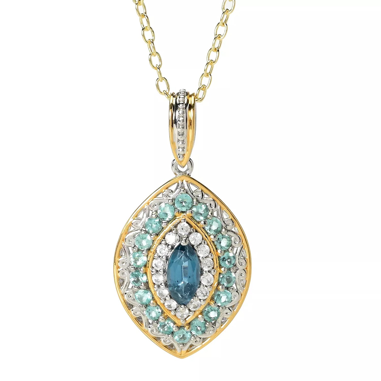 Gems en Vogue 1.77ctw Teal Kyanite, Dauphin Apatite & White Zircon Marquise Pendant