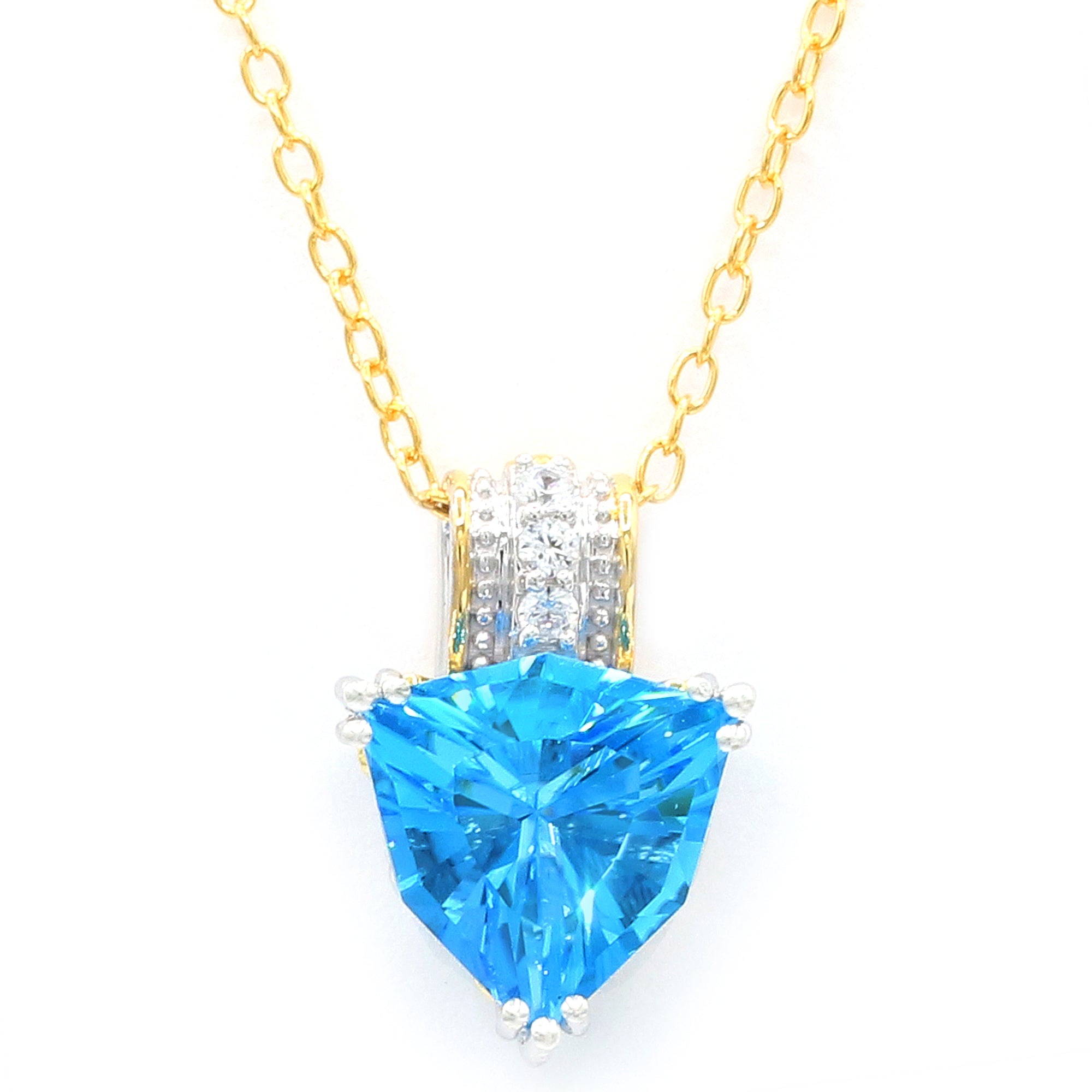 Gems en Vogue Pendentif topaze bleue de Suisse fantaisie taille trillion 7,60 carats et zircon blanc