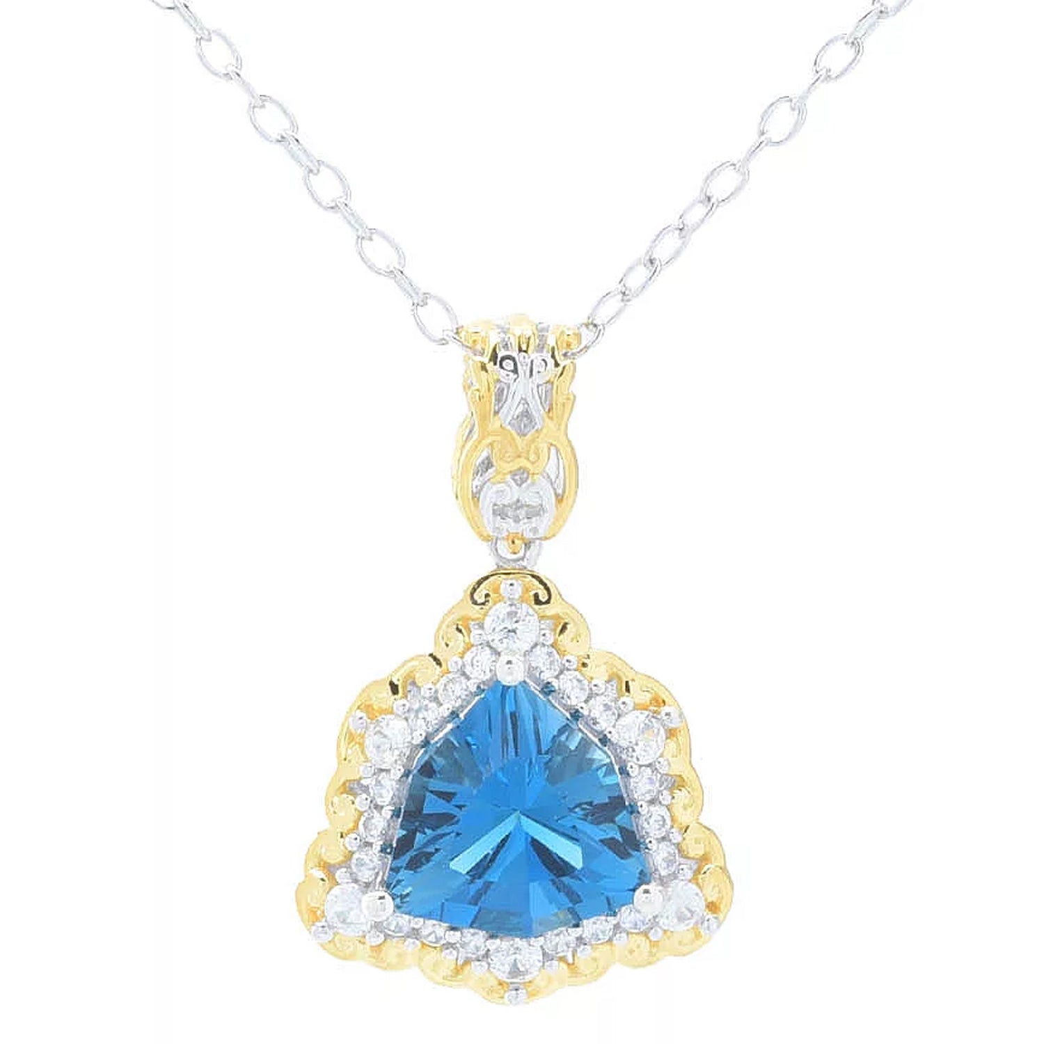 Gems en Vogue 3.94ctw Fancy Cut London Blue Topaz & White Zircon Pendant