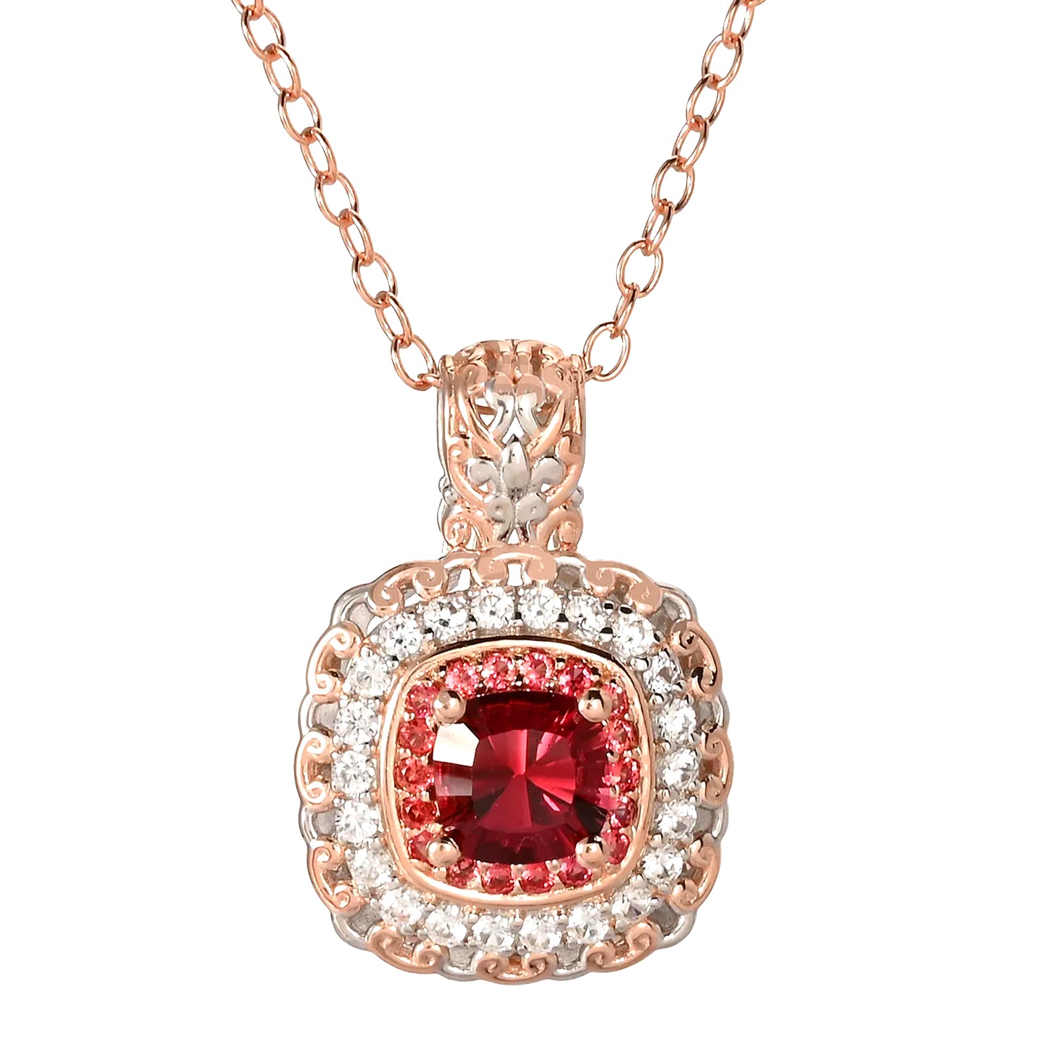 Gems en Vogue 1.87ctw Millennium Cut Pink Garnet, Padparadscha Sapphire & White Zircon Pendant