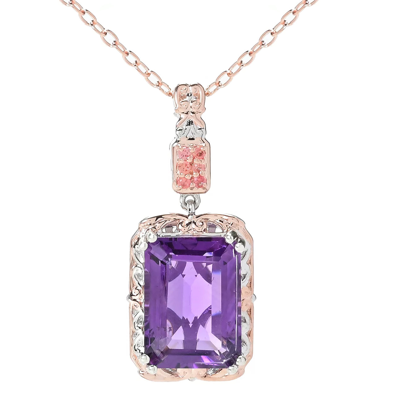 Gems en Vogue 7.06ctw Amethyst & Padparadscha Sapphire Pendant