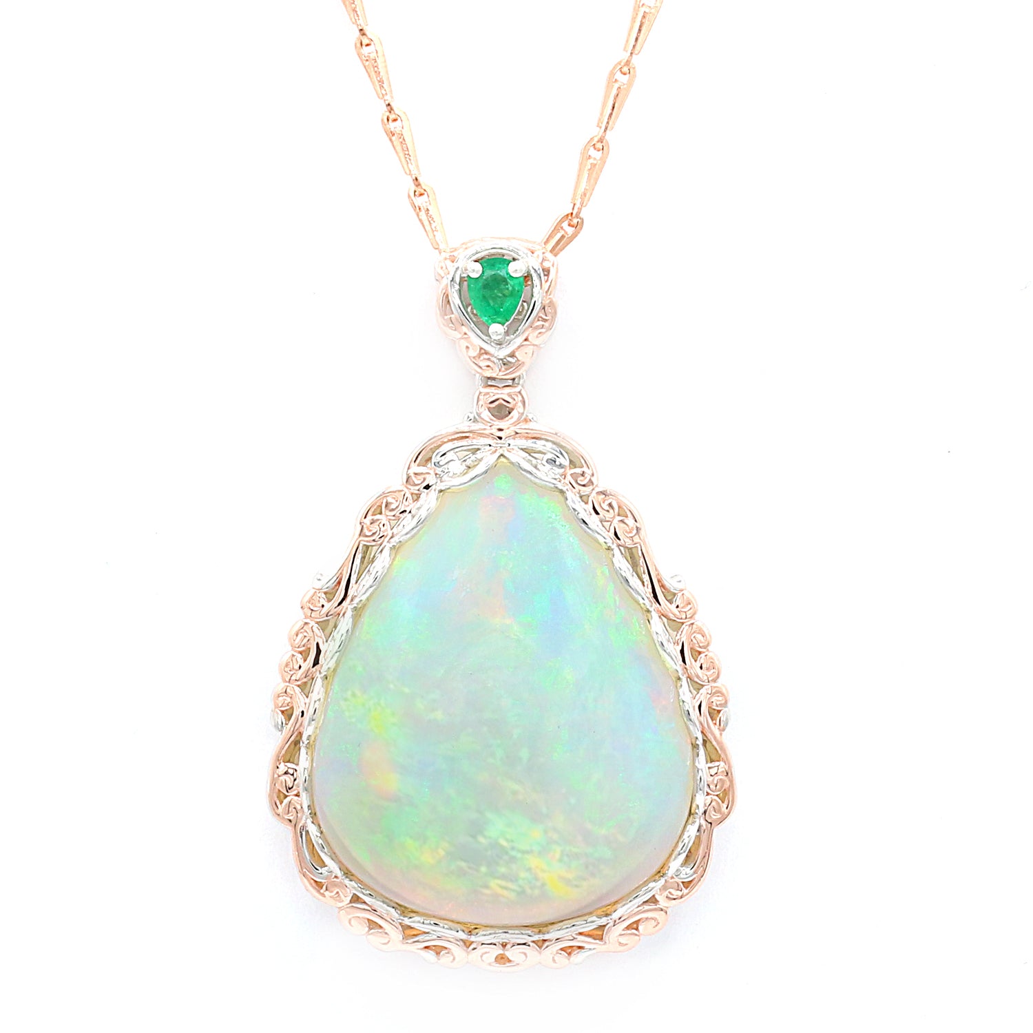 Limited Edition Gems en Vogue Luxe, One-of-a-Kind 22.74ctw Ethiopian Opal & Emerald Pendant