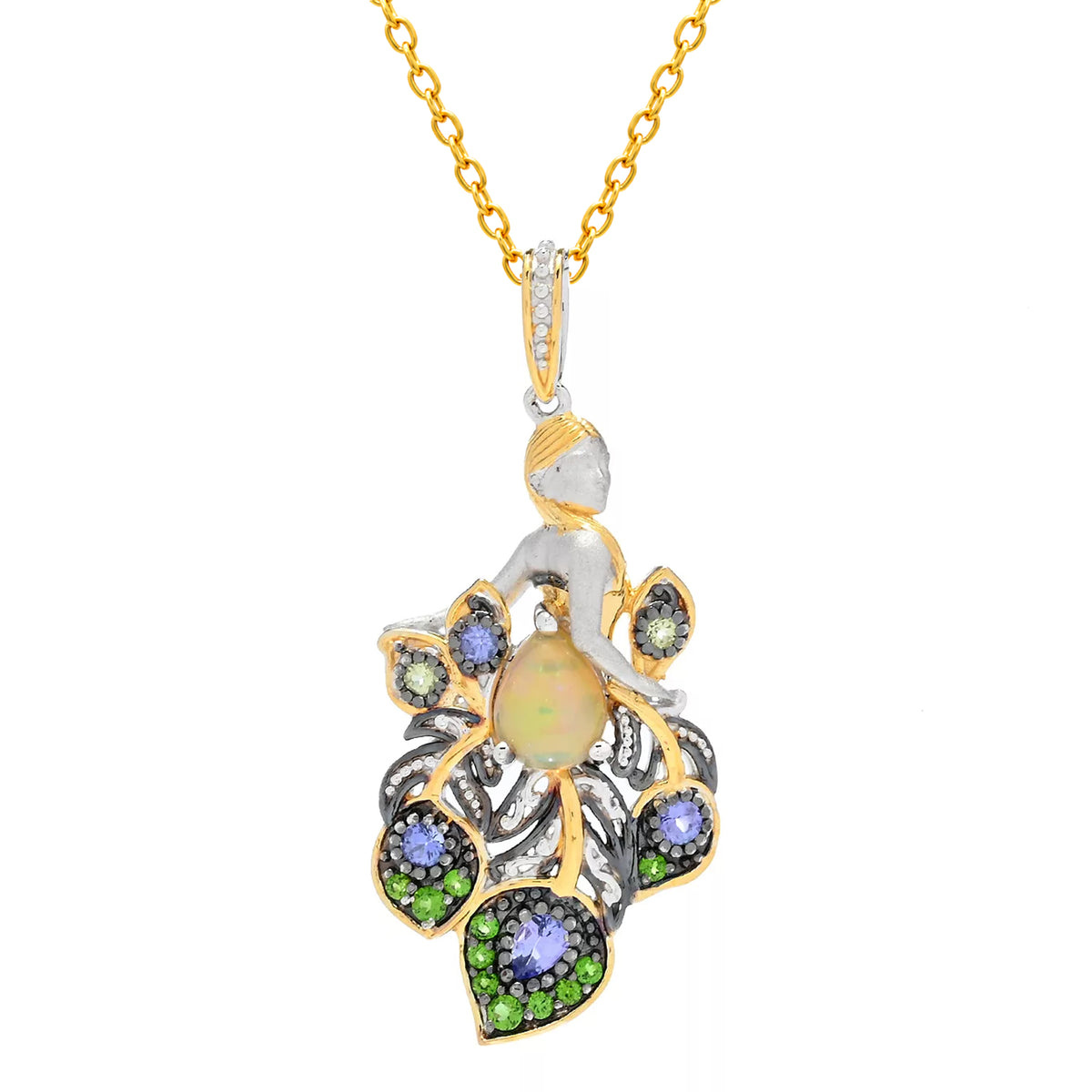 Gems en Vogue 24K Palladium Silver Ethiopian Opal & Multi Gemstones Mermaid/Fairy Pendant