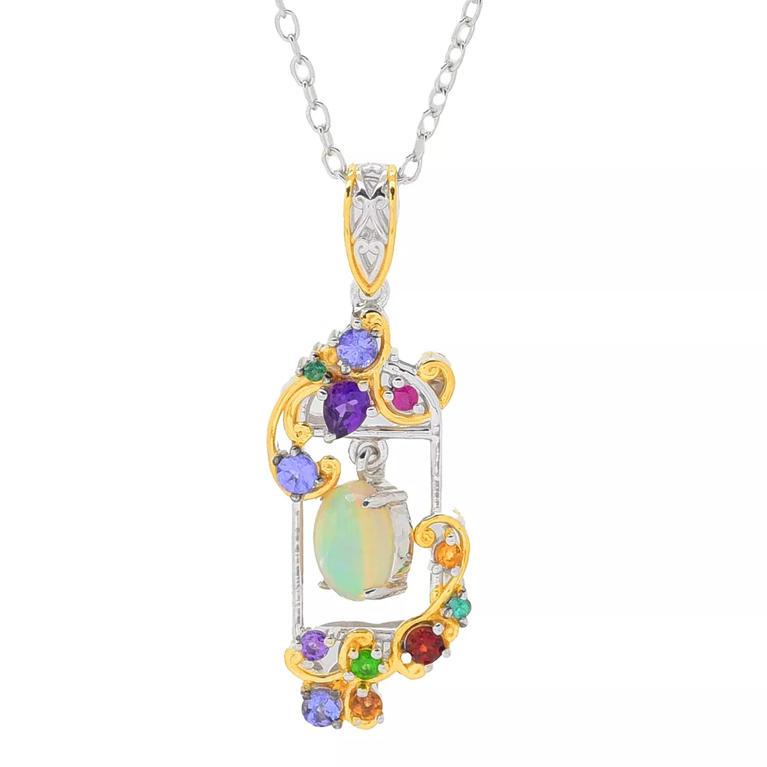 Gems en Vogue 1.58ctw Ethiopian Opal & Multi Gemstones Pendant