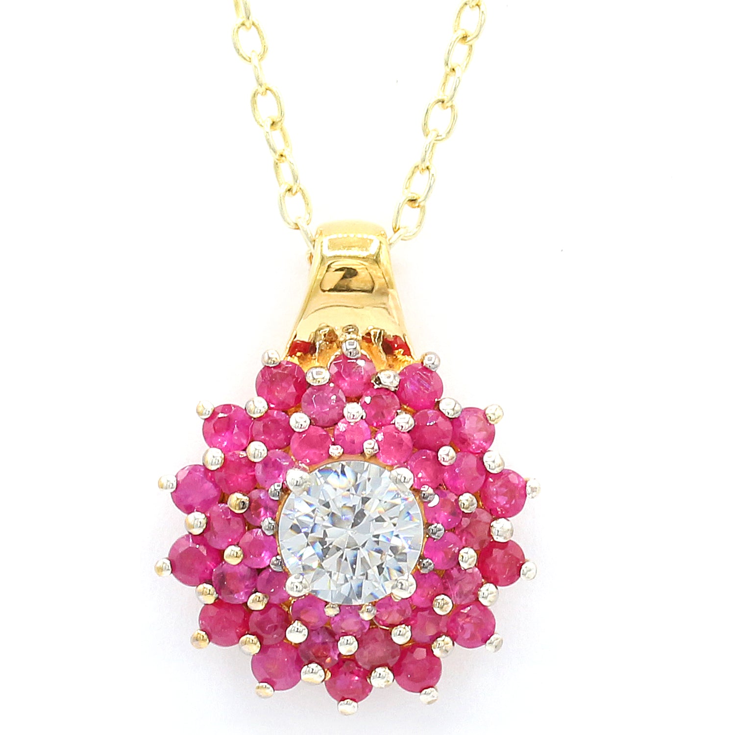 Limited Edition Gems en Vogue Luxe, One-of-a-kind IGI Certified Over 1ct Lab Grown Diamond & Ruby Flower Pendant