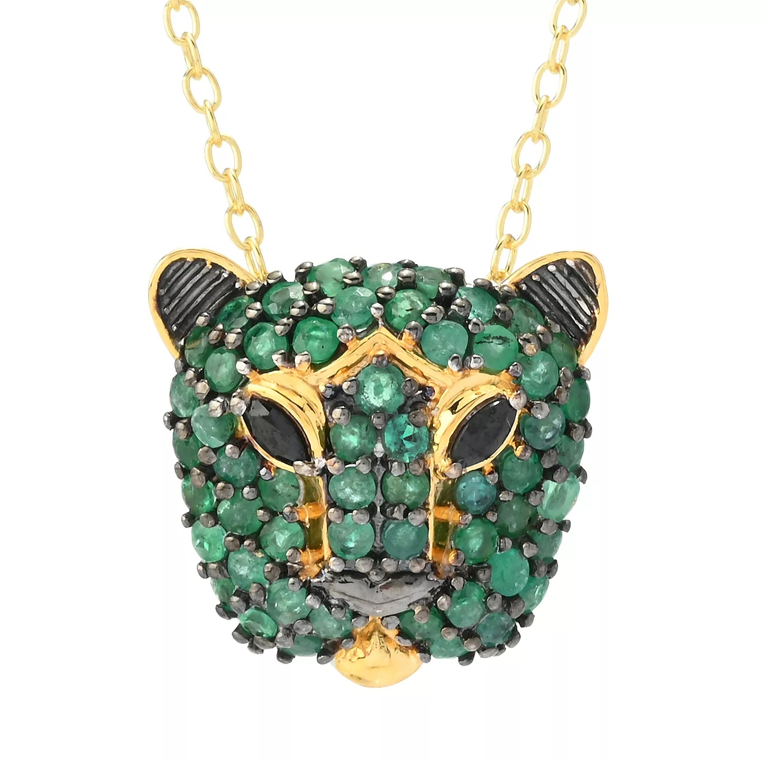 Gems en Vogue 2.03ctw Grizzly Emerald & Black Spinel Panther Pendant