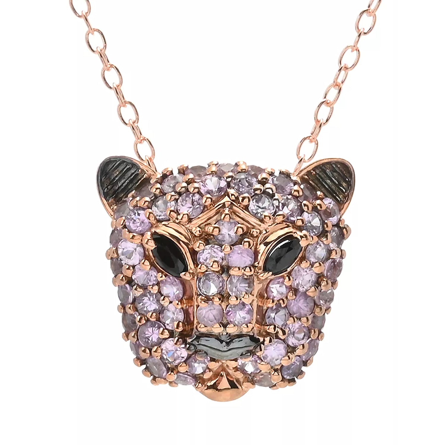 Gems en Vogue 2.36ctw Pink Sapphire & Black Spinel Panther Pendant