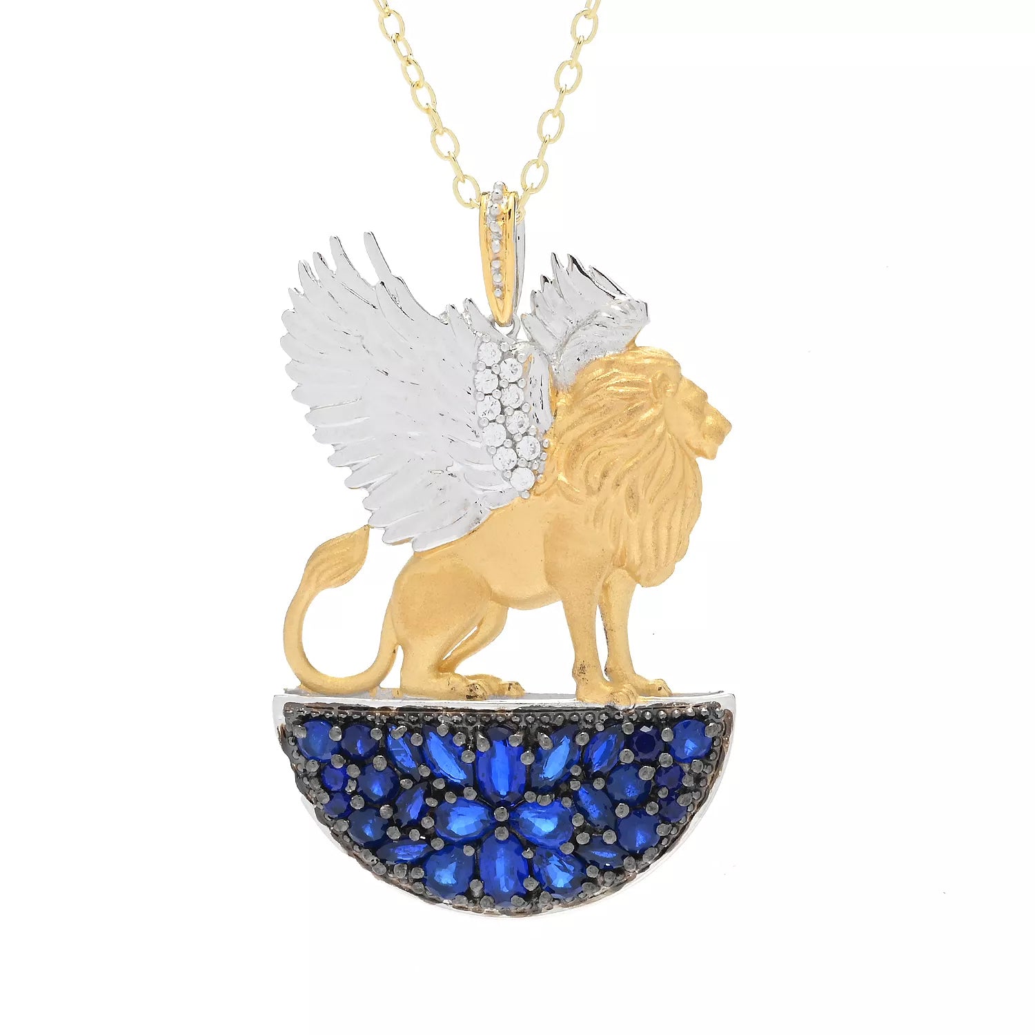 Gems en Vogue 3.05ctw Cobalt Blue Spinel & White Zircon Griffin Pendant