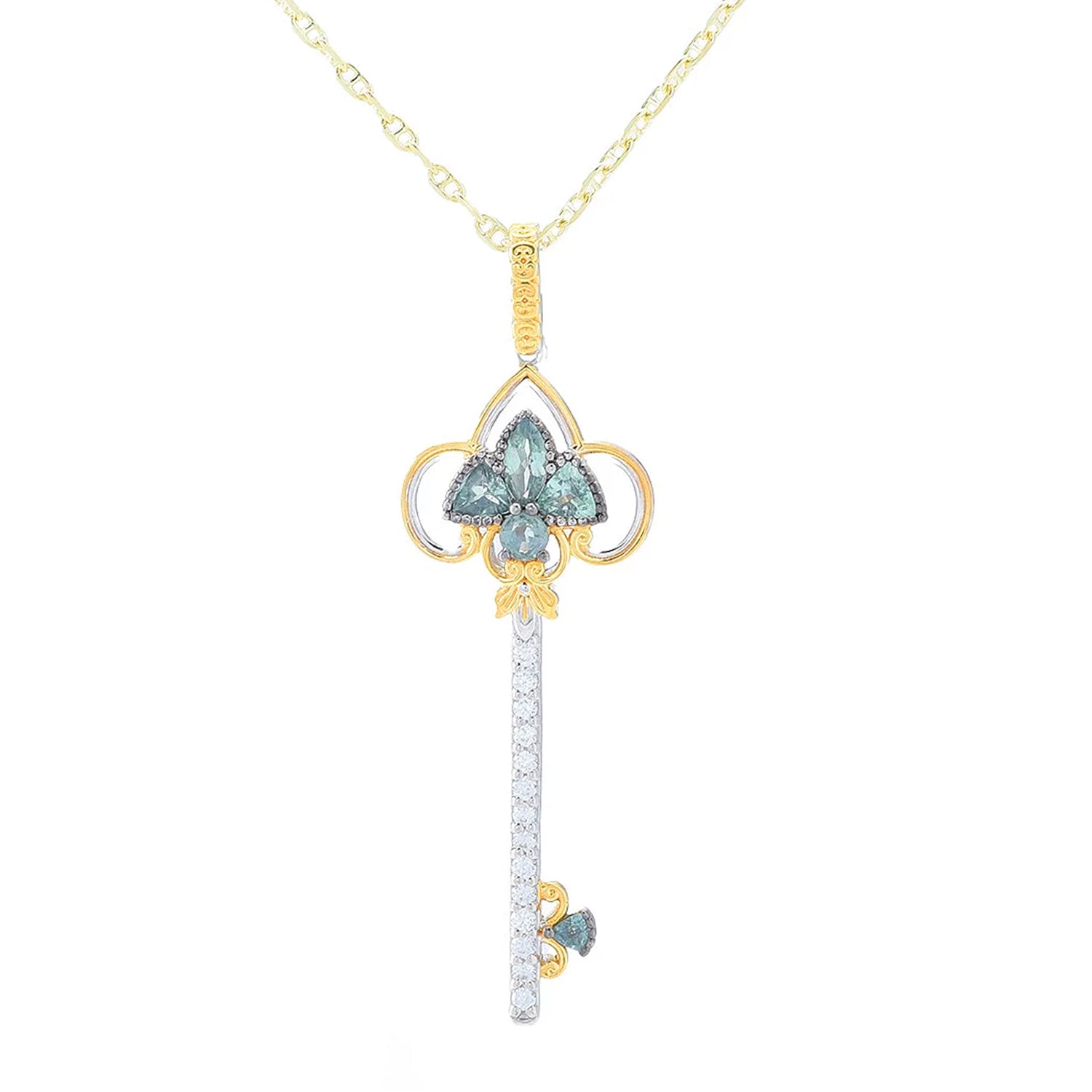 Gems en Vogue 1.34ctw Alexandrite & White Zircon Key Pendant