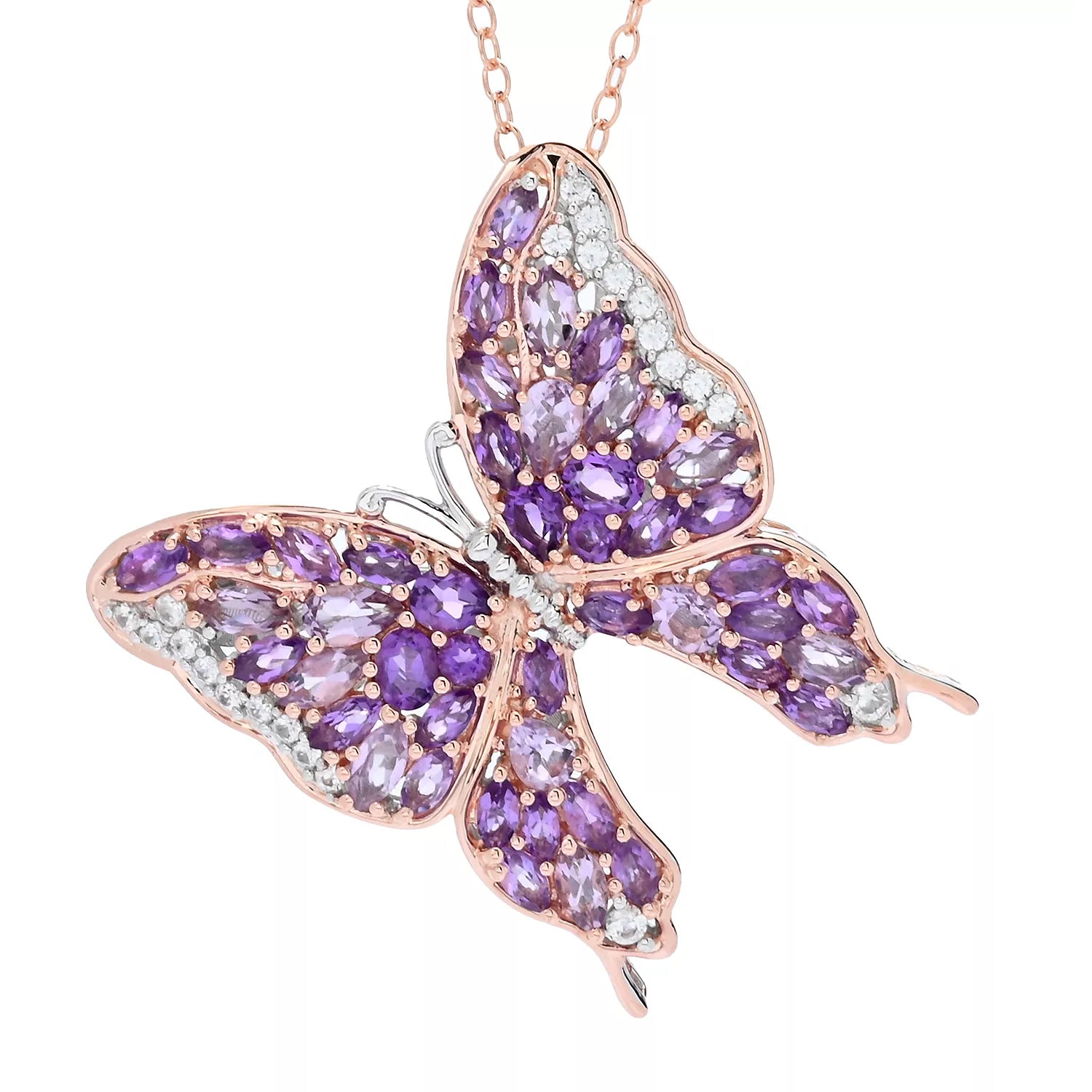 Gems en Vogue 4.28ctw Multi Amethyst & White Zircon Butterfly Brooch/Pendant