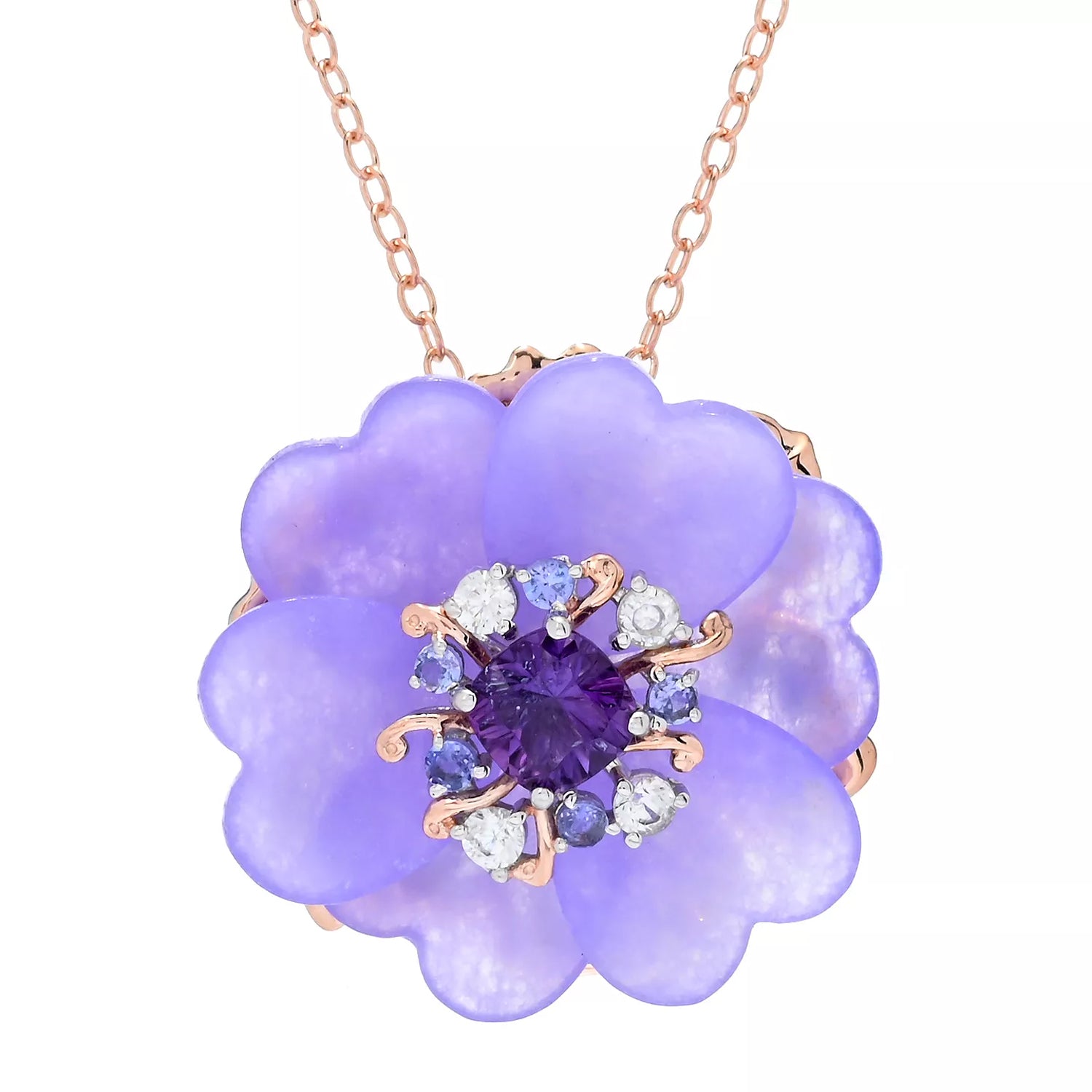 Gems en Vogue Lavender Chalcedony, African Amethyst & Multi Gemstones Flower Pendant