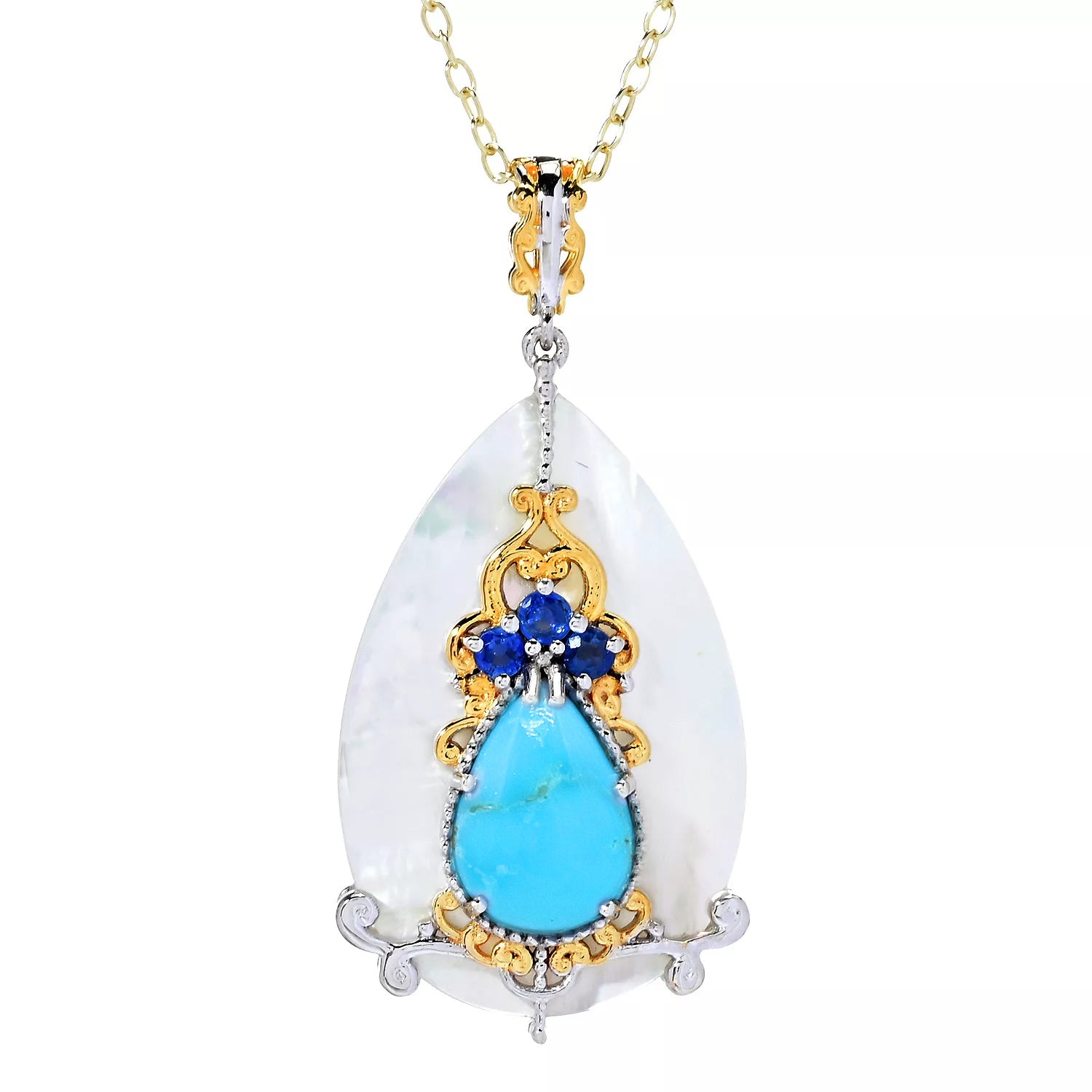 Gems en Vogue Mother-of-Pearl, Kaolin Turquoise & Blue Sapphire Pendant