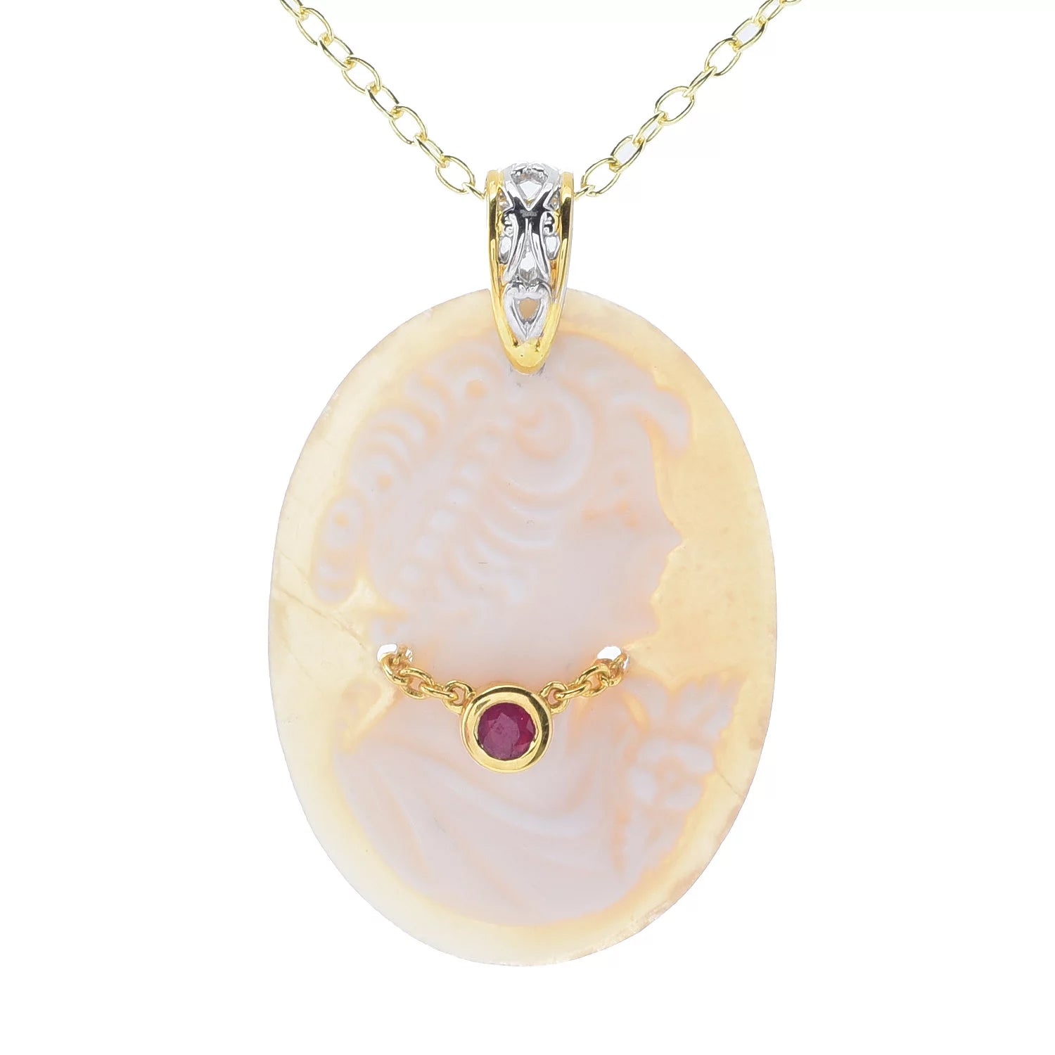 Gems en Vogue Carved Cameo & Choice of Blue Sapphire or Ruby Lady Pendant
