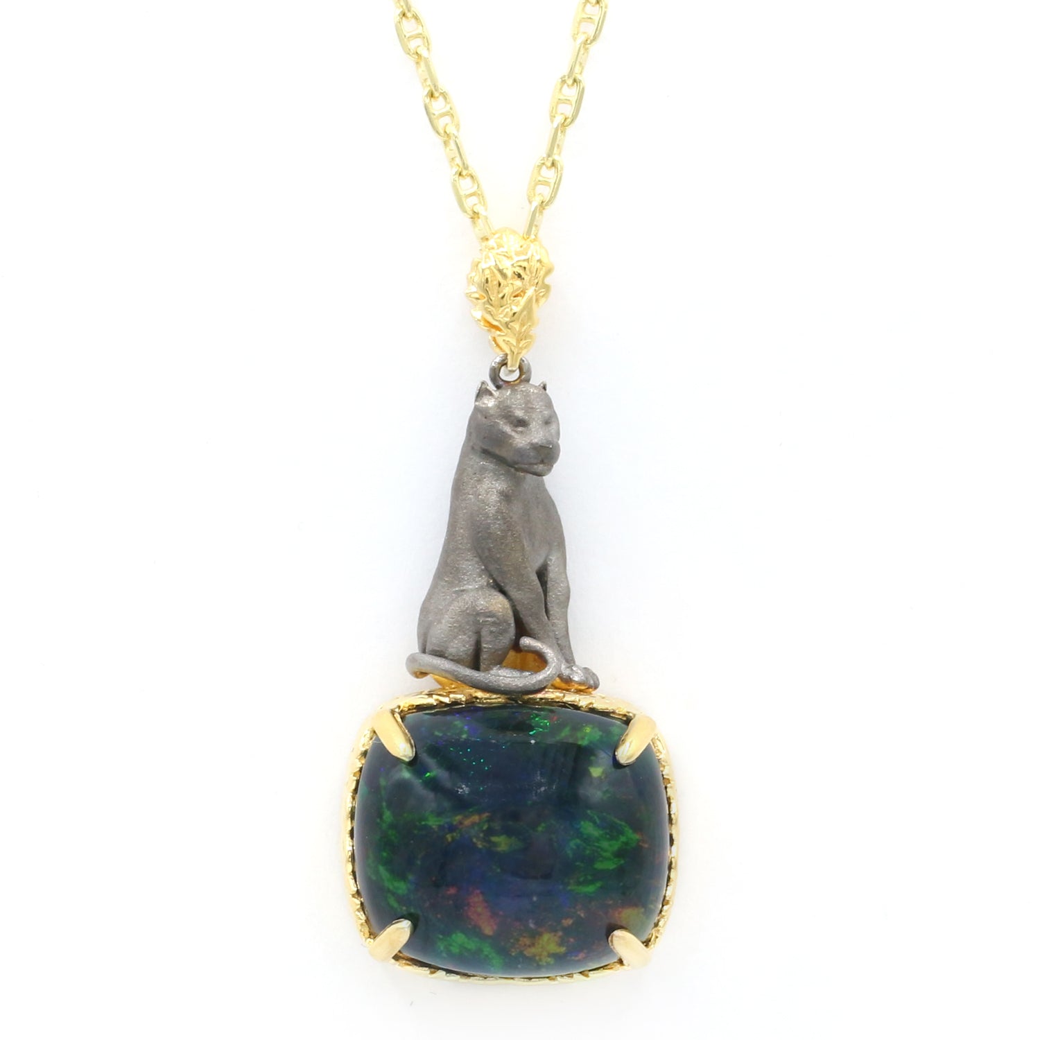 Limited Edition Gems en Vogue Luxe, One-of-a-Kind 13.13ctw Black Ethiopian Opal Panther Pendant