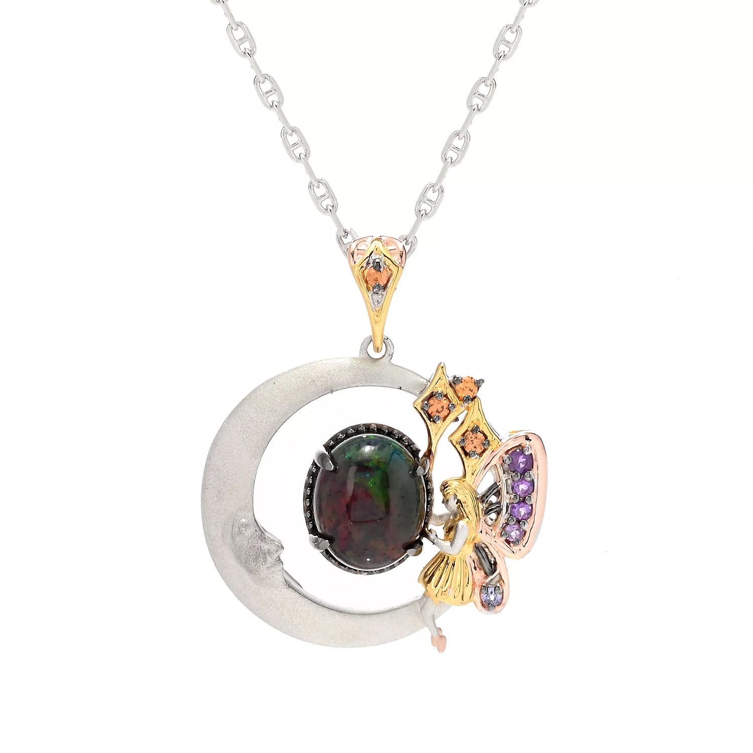 Gems en Vogue Black Opal & Multi Gemstones Moon & Fairy Pendant