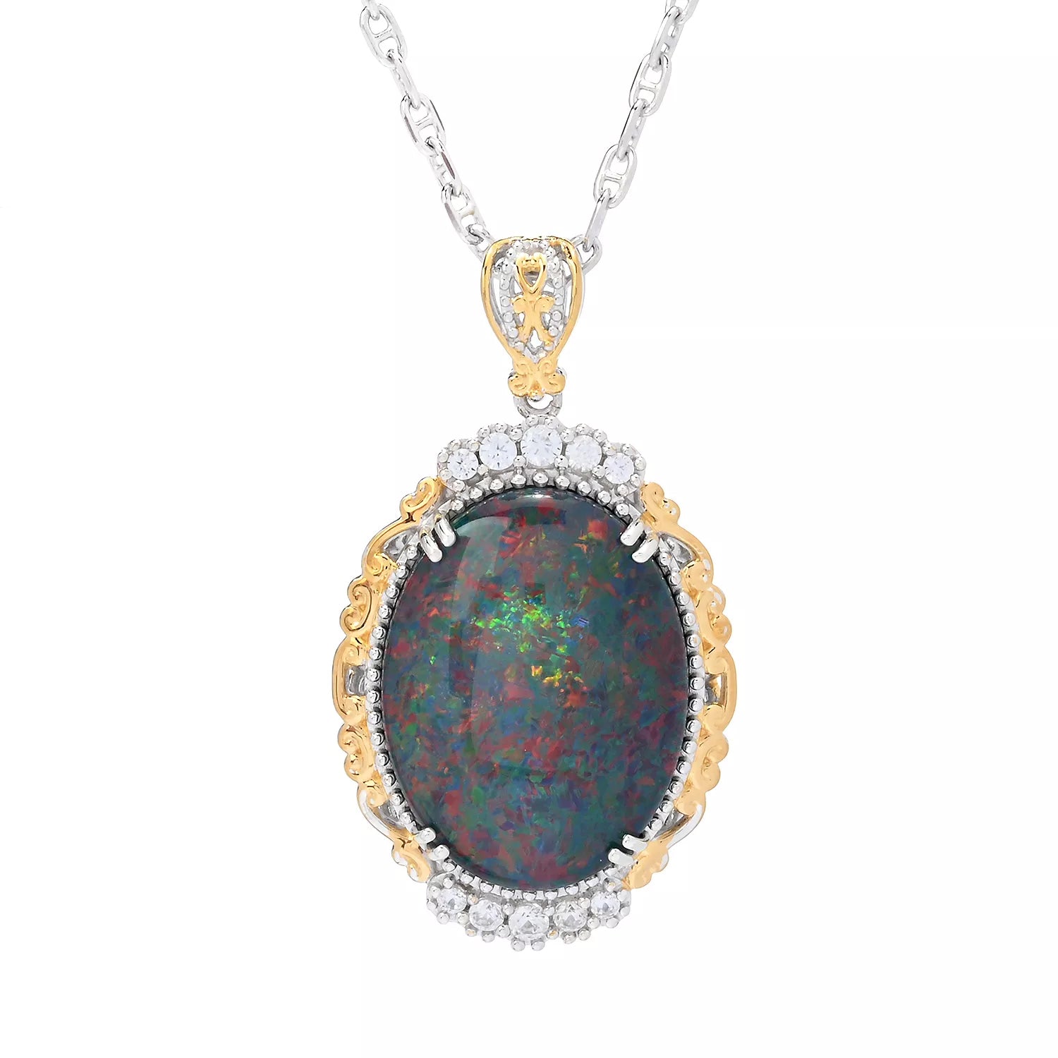 Gems en Vogue Australian Opal Triplet & White Zircon Pendant