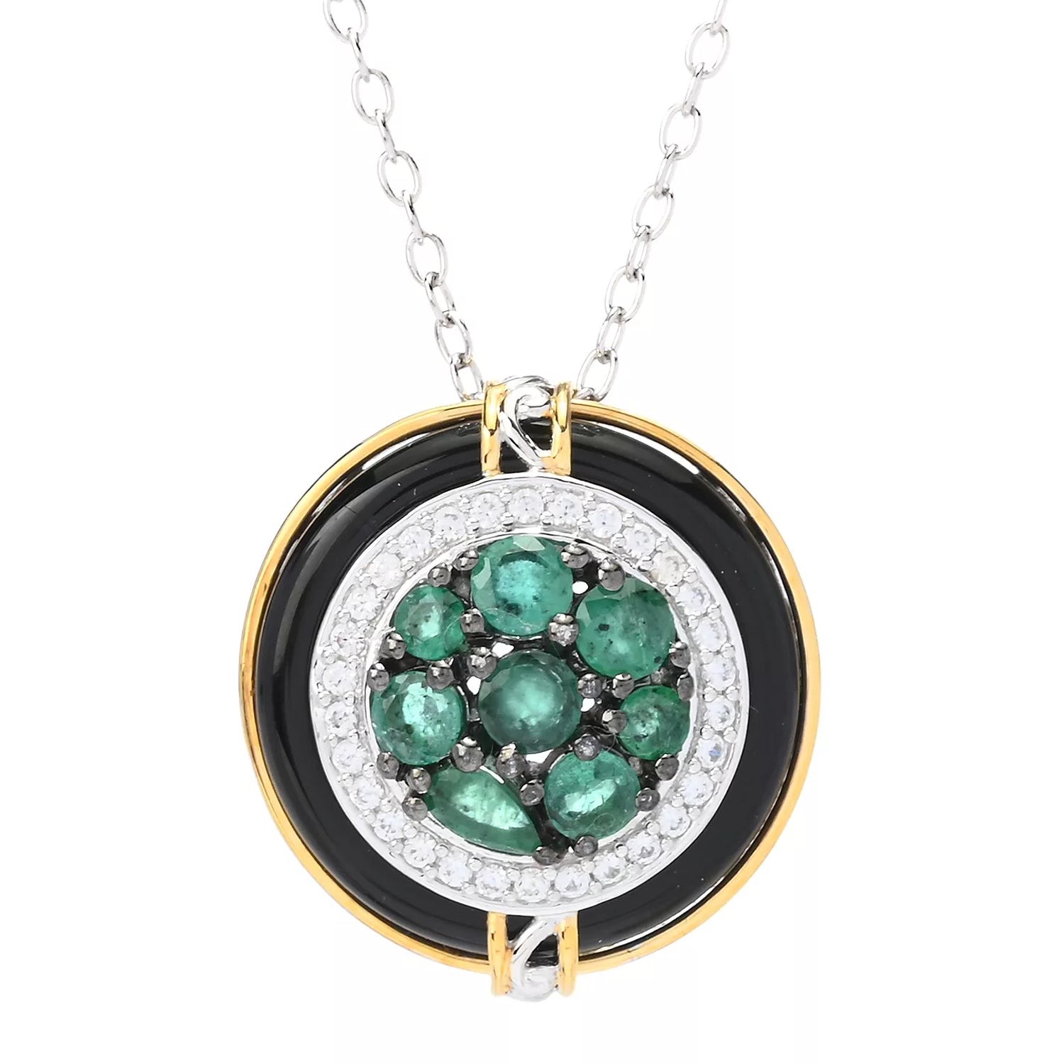 Gems en Vogue 1.81ctw Grizzly Emerald, White Zircon & Black Onyx Pendant