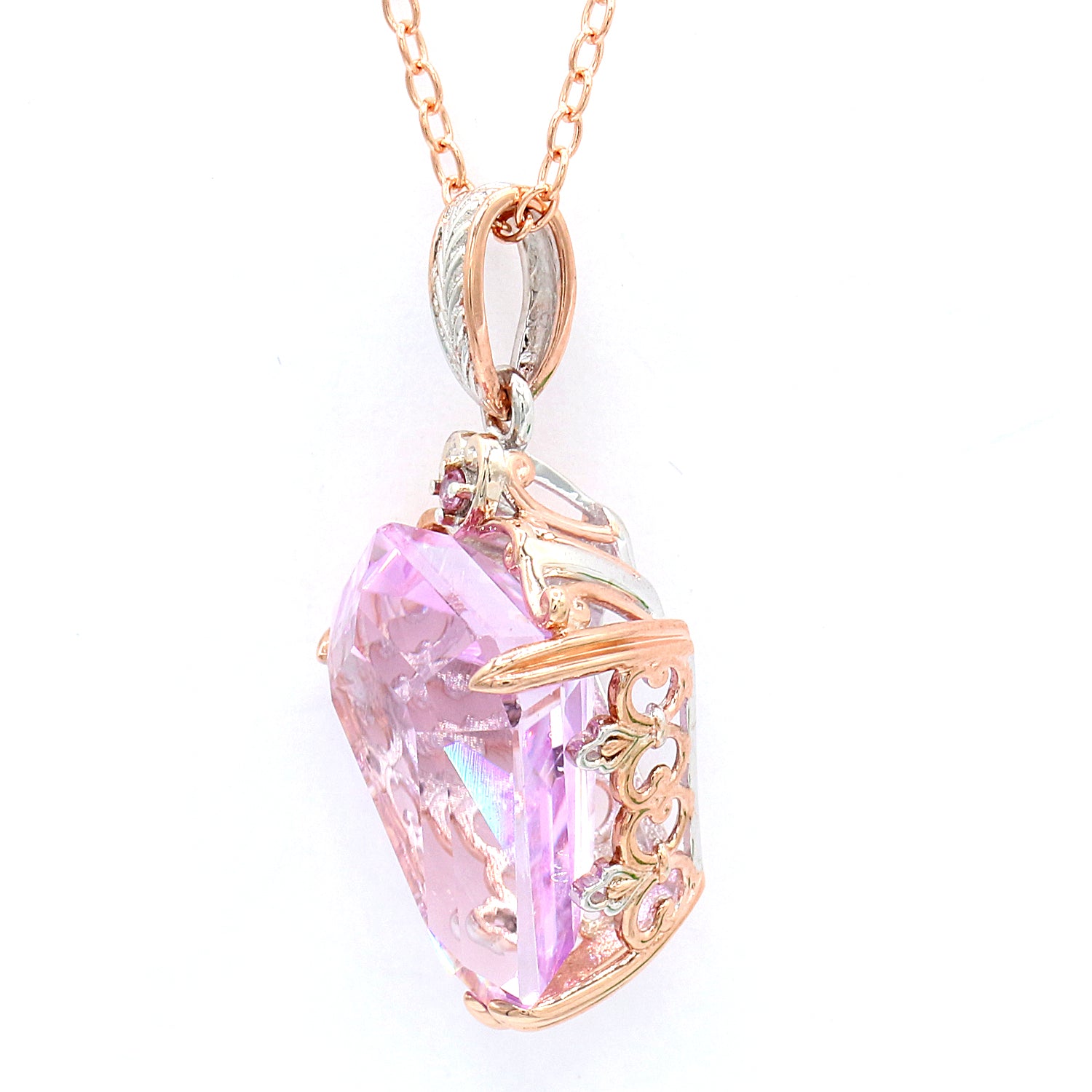 Limited Edition Gems en Vogue Luxe One-of-a-Kind 16.17ctw Shield Cut Kunzite & Pink Sapphire Pendant