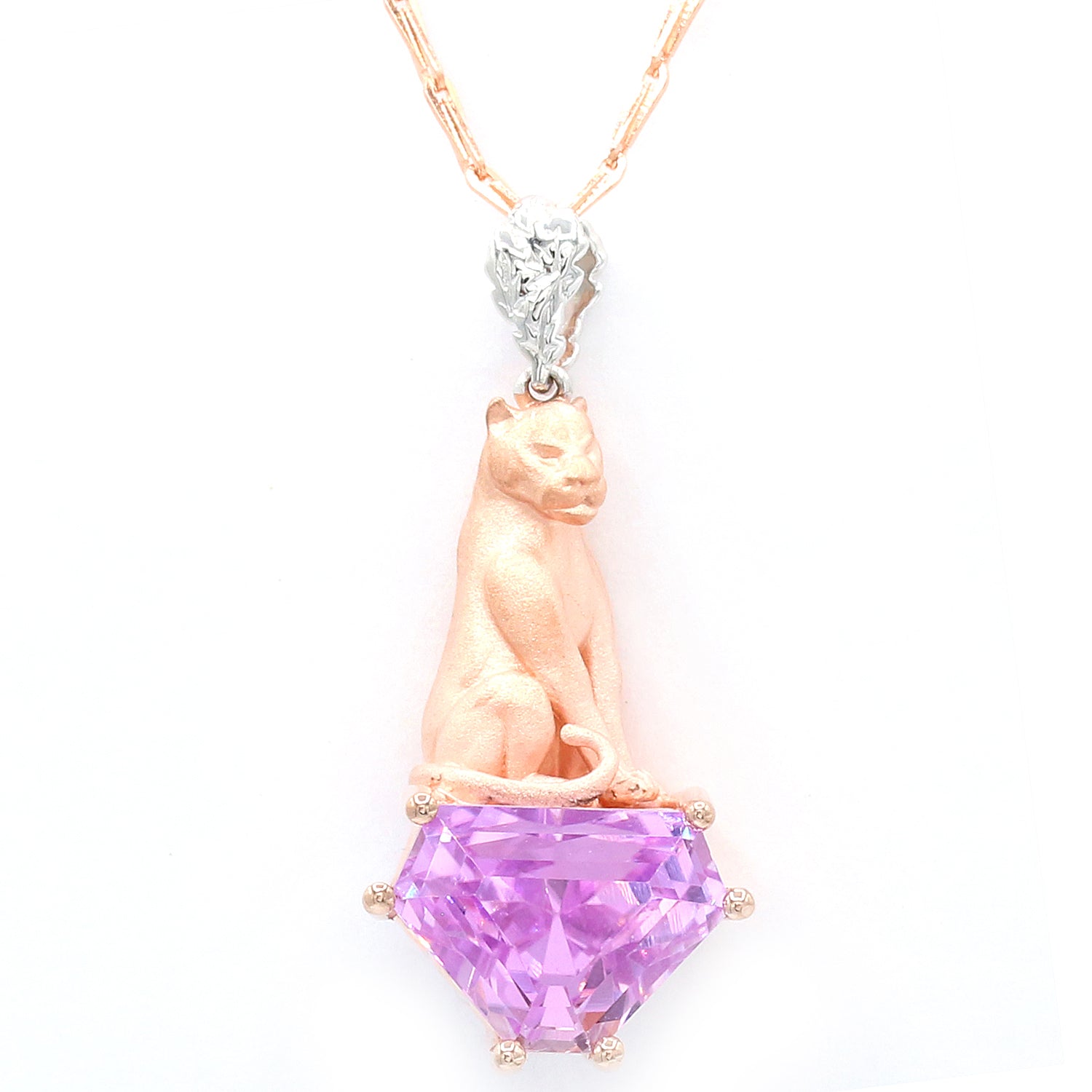 Limited Edition Gems en Vogue Luxe One-of-a-Kind 9.92ctw Kunzite Panther Pendant