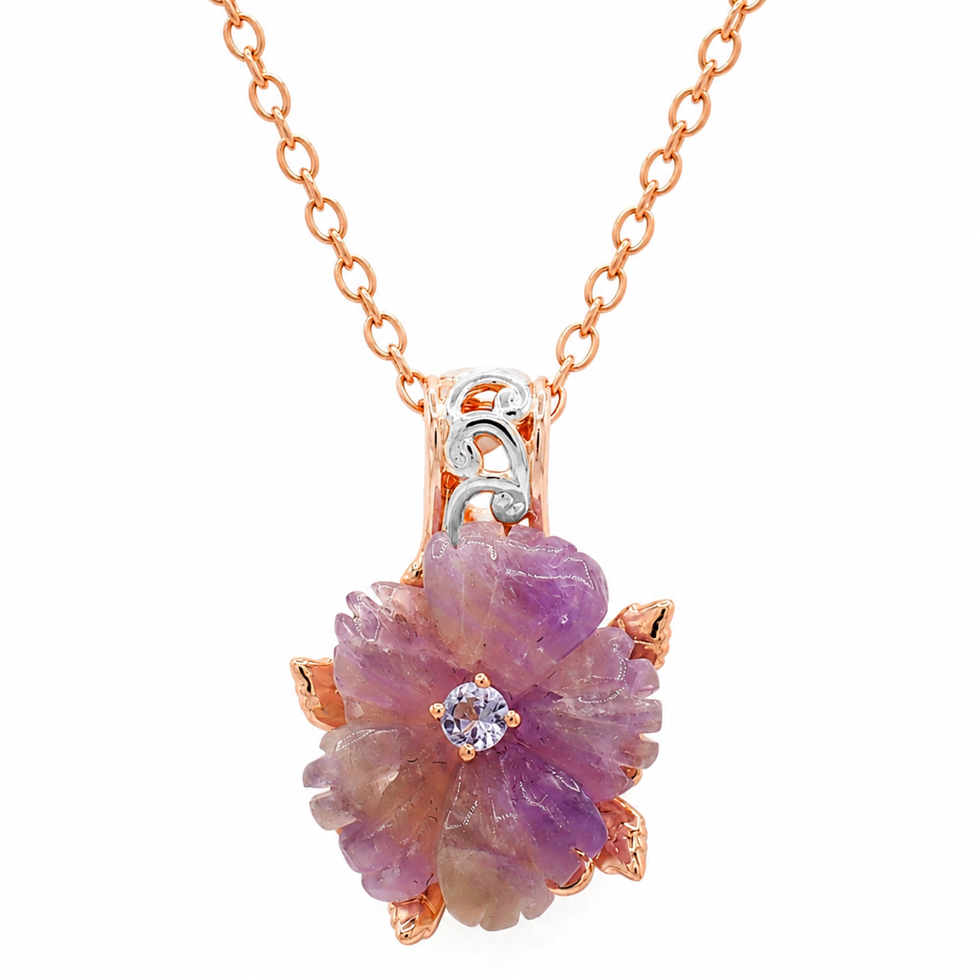 Pendentif auréole Gems en Vogue en améthyste Rio Grande trillion et zircon blanc 5,67 carats