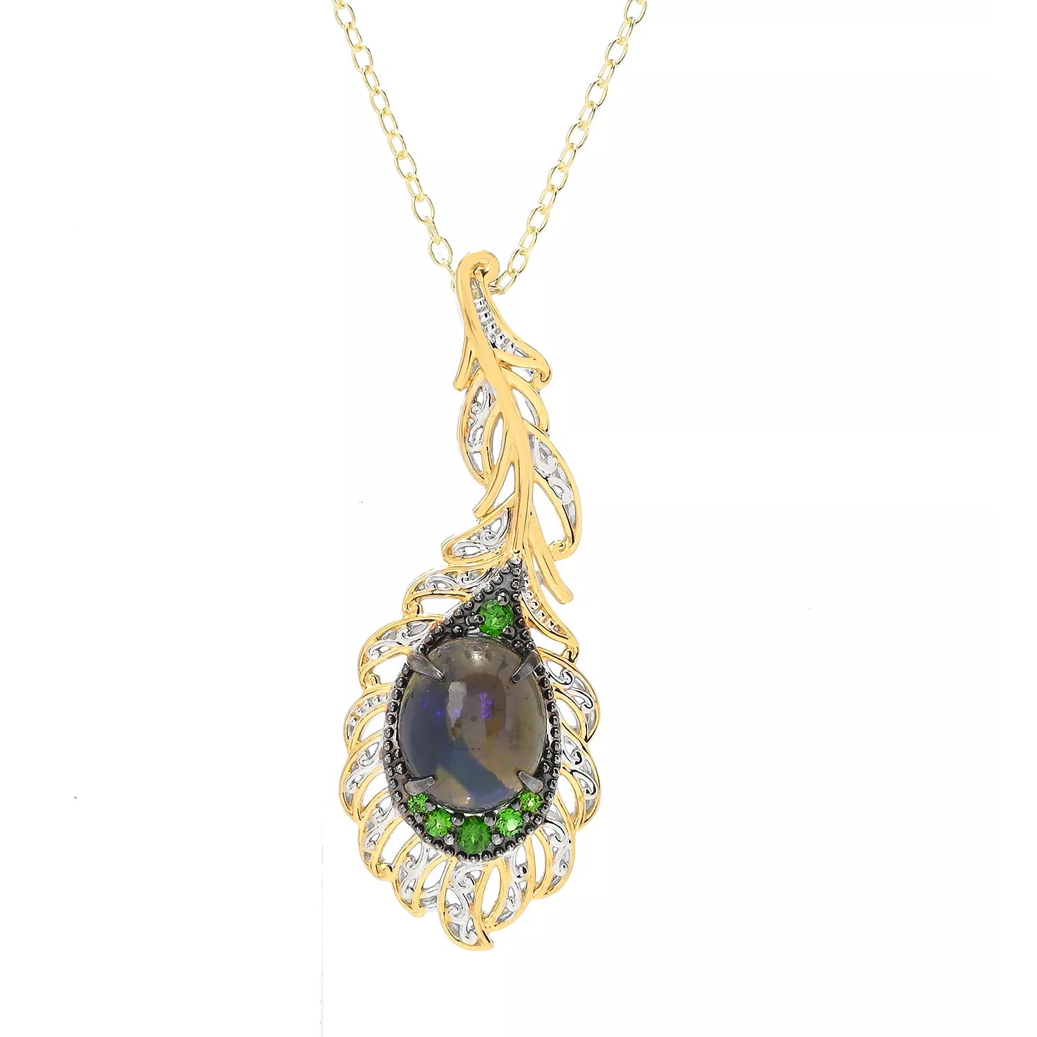 Gems en Vogue Peacock Opal & Chrome Diopside Feather Pendant