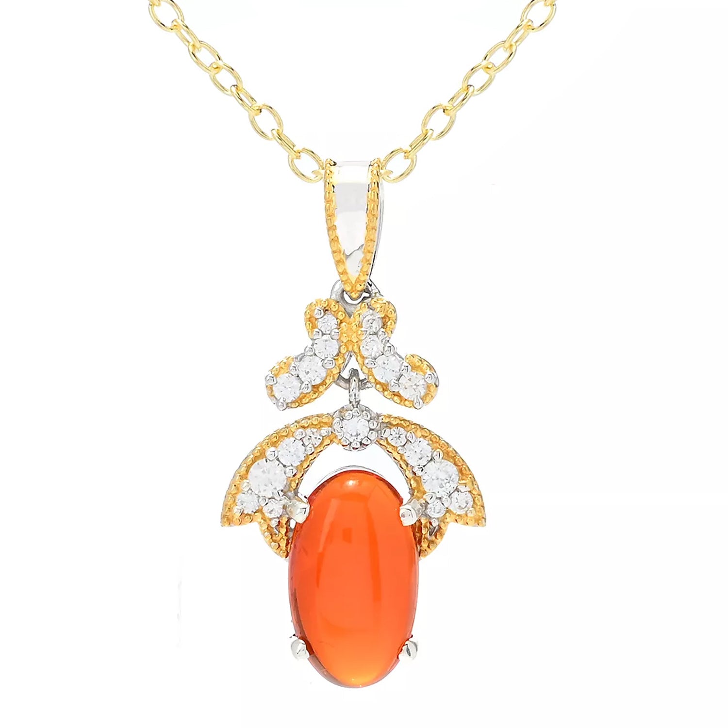 Gems en Vogue Mexican Fire Opal & White Zircon Pendant