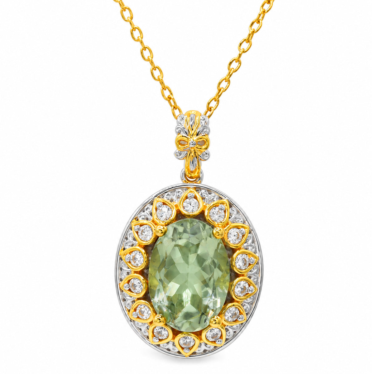 Gems en Vogue 24K Palladium Silver 6.34ctw Prasiolite & White Zircon Halo Pendant