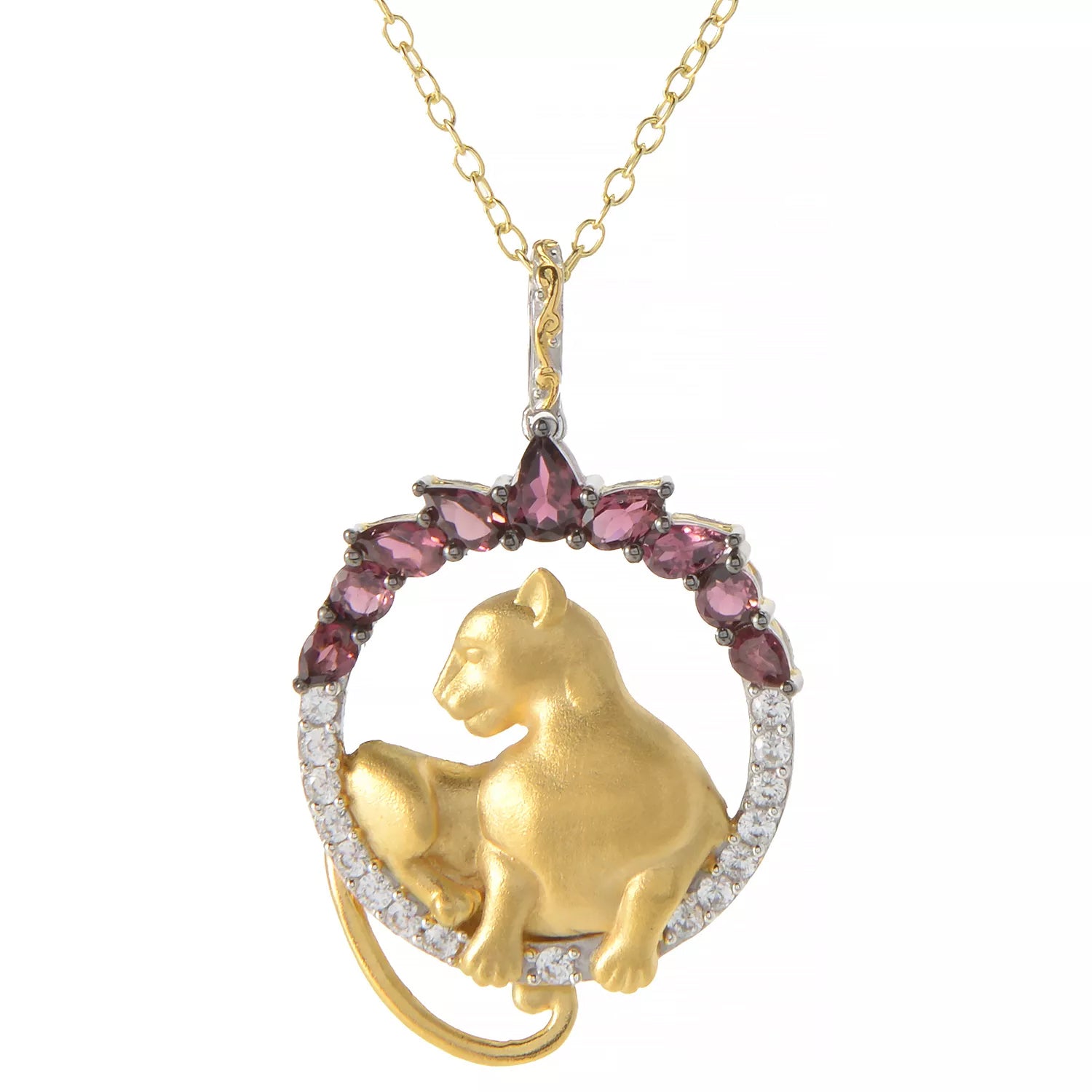 Gems en Vogue 2.76ctw Pink Tourmaline & White Zircon Panther Pendant