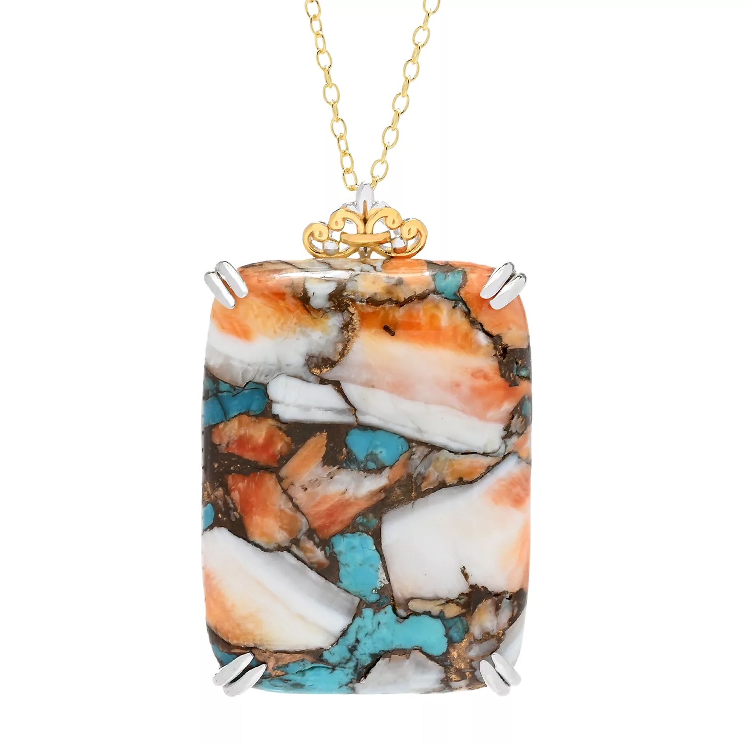 Gems en Vogue Cushion Spiny Oyster Turquoise Pendant