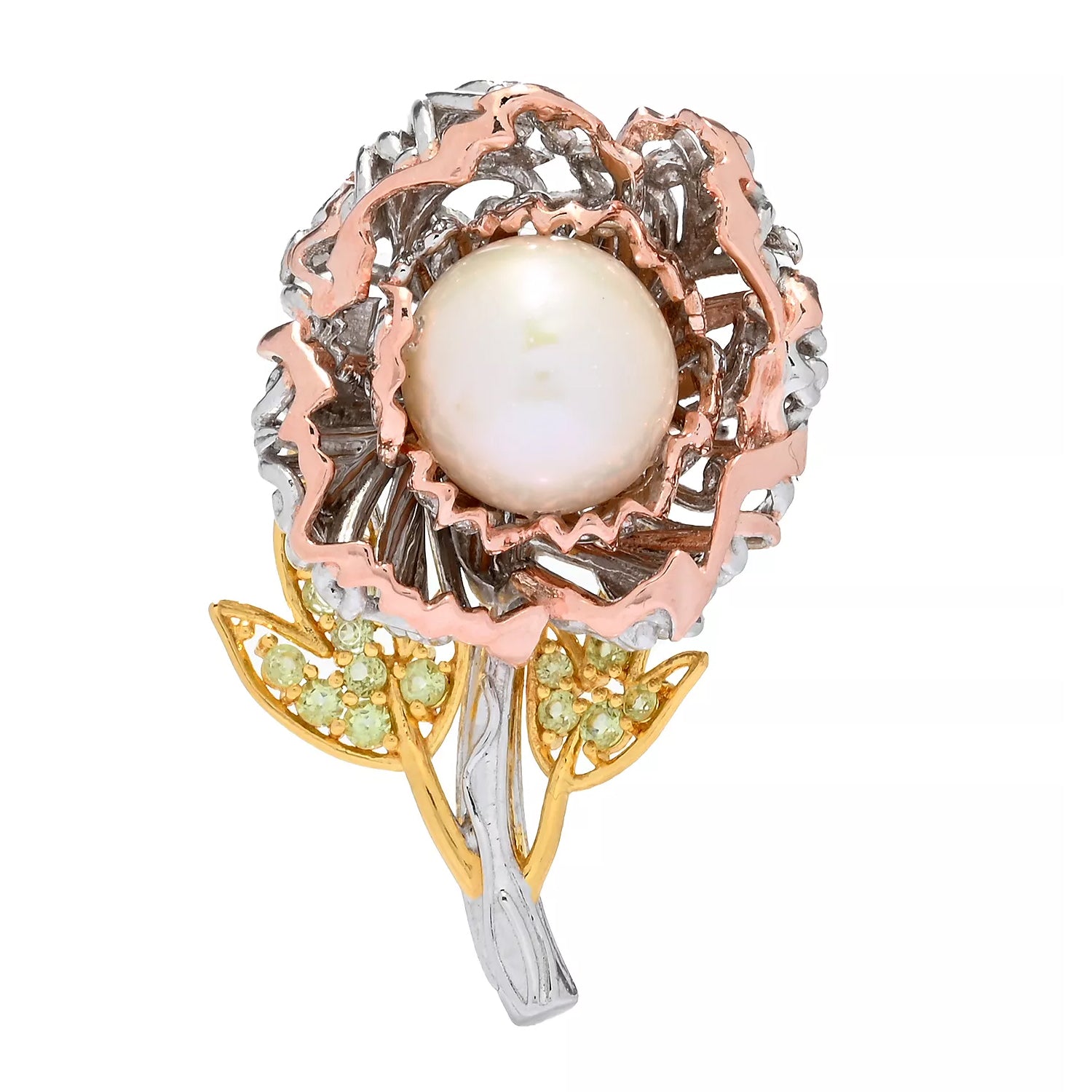 Gems en Vogue Pink Cultured Pearl & Peridot Peony Flower Brooch