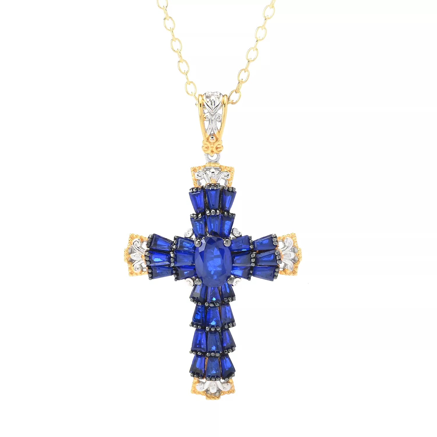 Gems en Vogue 3.33ctw Cobalt Blue Spinel Cross Pendant