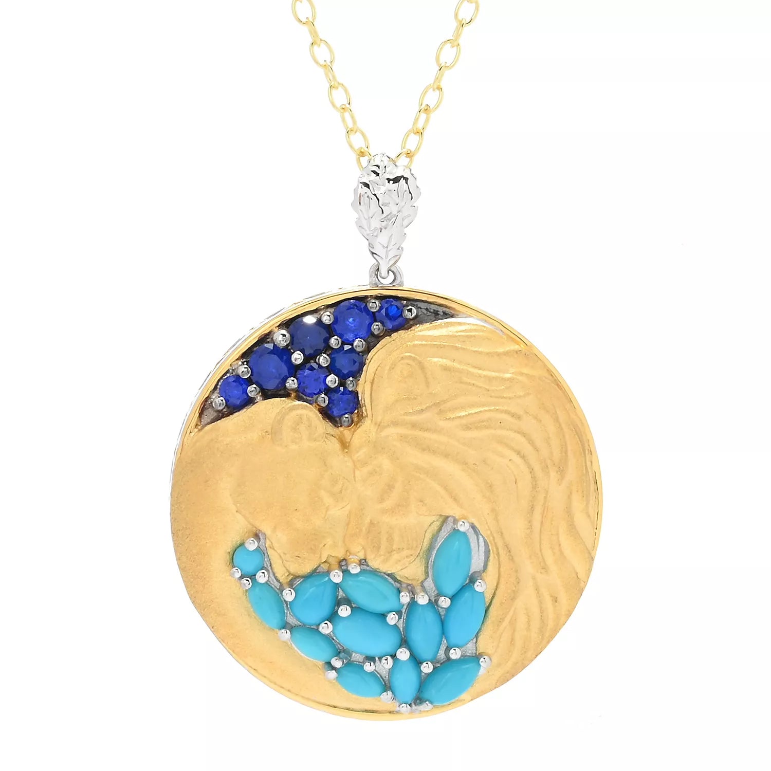 Gems en Vogue Sleeping Beauty Turquoise & Cobalt Blue Spinel Lion Pendant