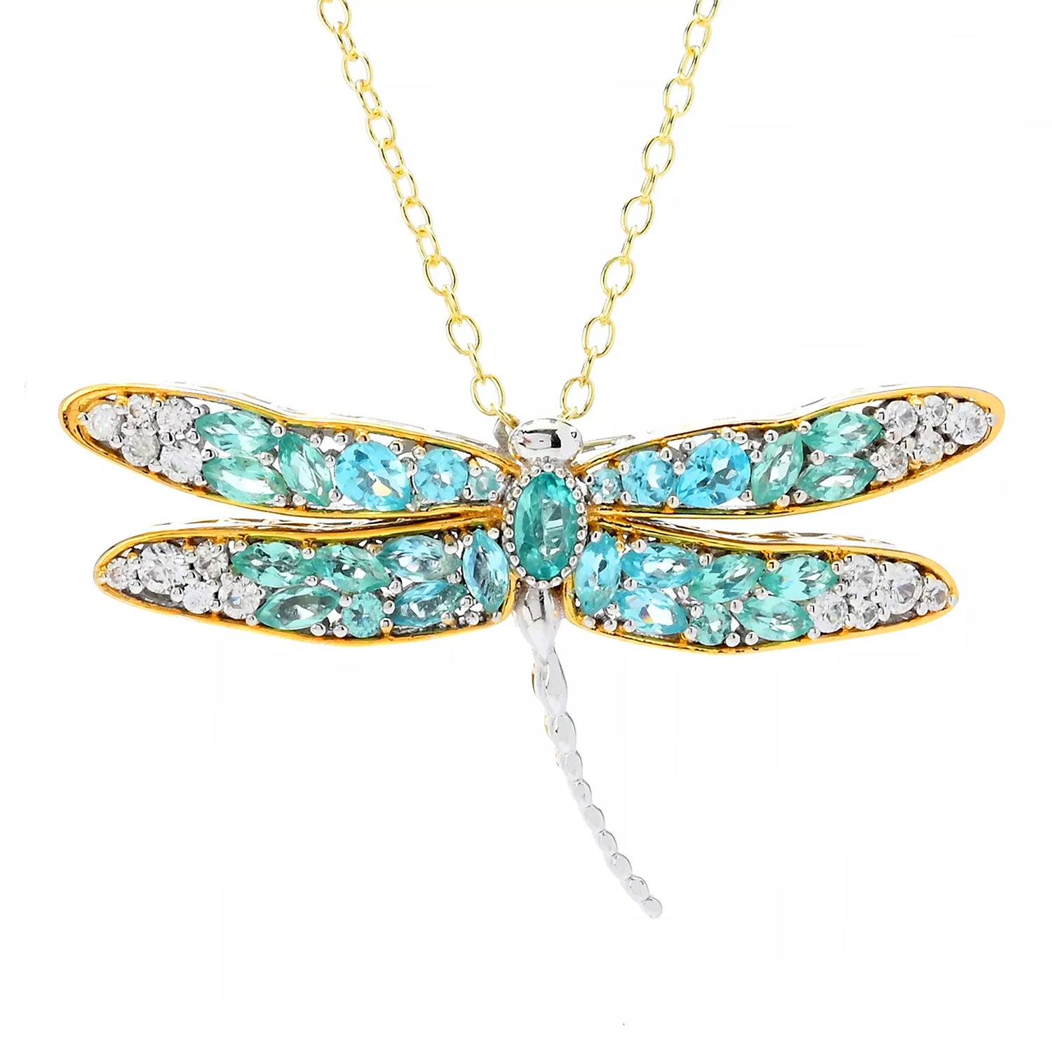 Gems en Vogue 3.34ctw Apatite & White Zircon Dragonfly Brooch/Pendant