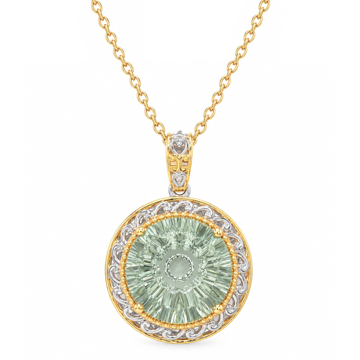 Gems en Vogue 24K Palladium Silver 8.36ctw Fancy Cut Prasiolite Medallion Pendant