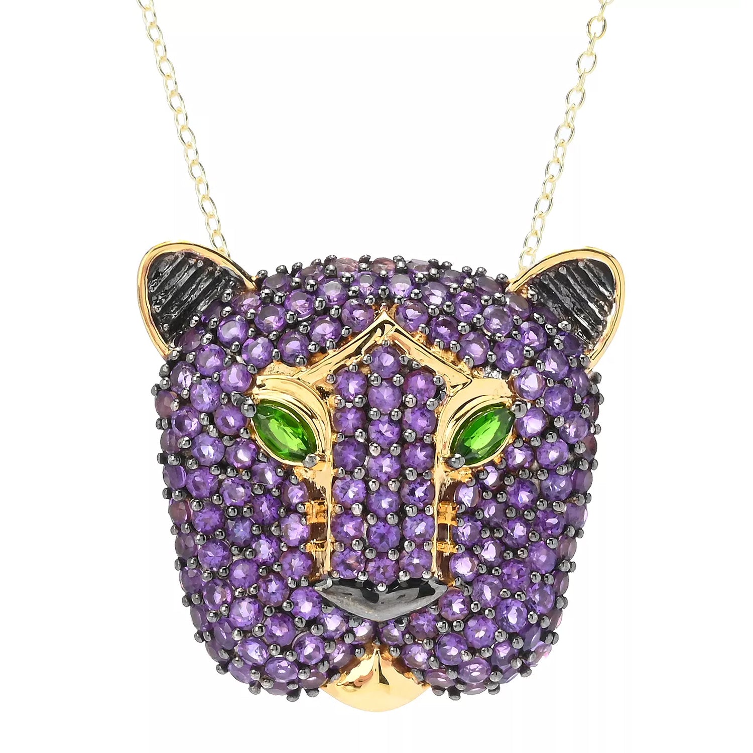 Gems en Vogue 8.80ctw Amethyst & Chrome Diopside Jumbo Panther Pin/Pendant