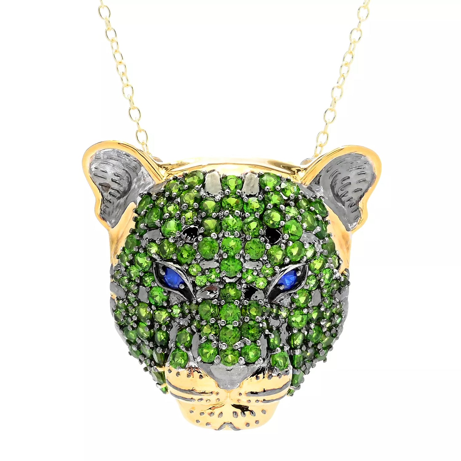 Gems en Vogue 6.50ctw Chrome Diopside & Cobalt Blue Spinel Leopard Pendant