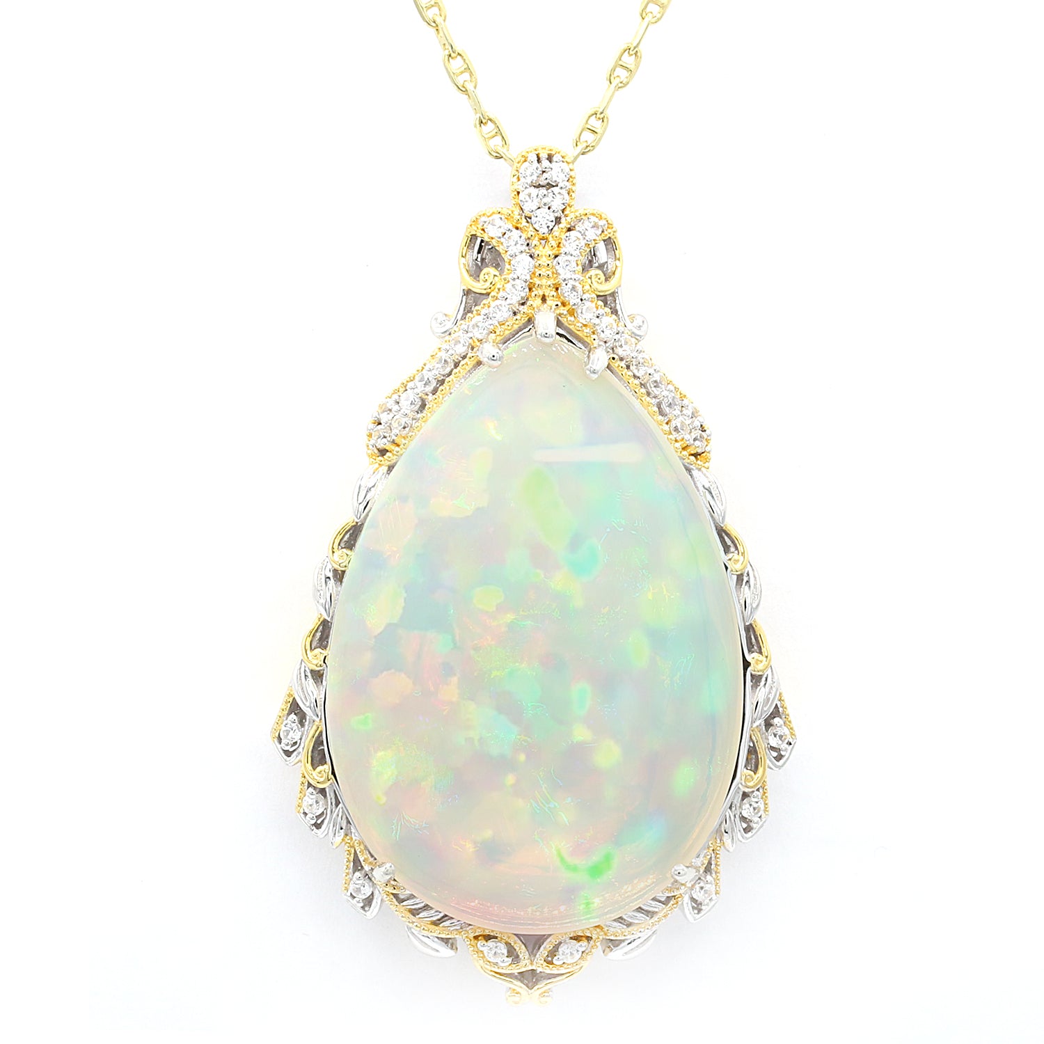 Limited Edition Gems en Vogue Luxe, One-of-a-Kind 26.36ctw White Ethiopian Opal & White Zircon Pendant