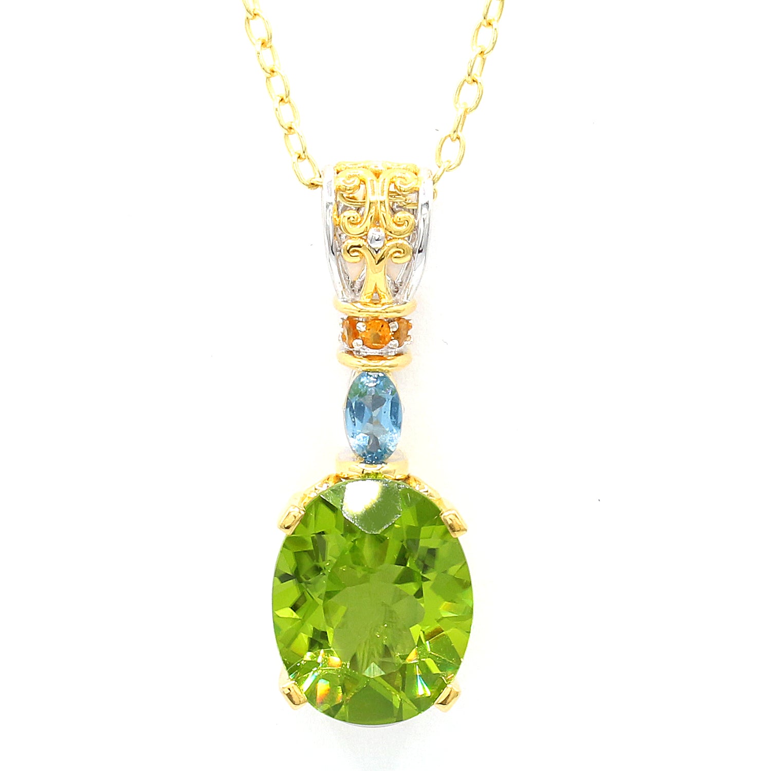 Limited Edition Gems en Vogue 6.48ctw Peridot, Swiss Blue Topaz & Madeira Citrine Pendant