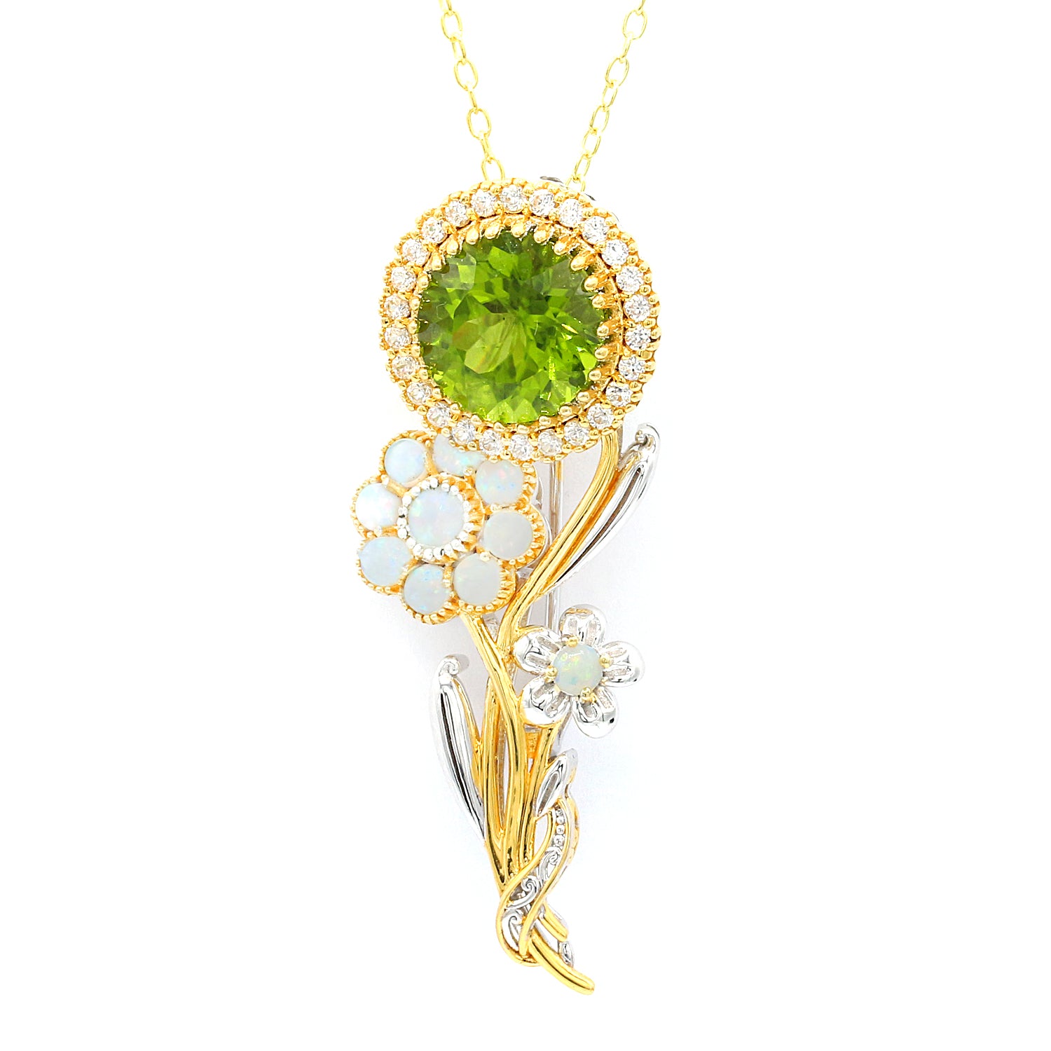 Limited Edition Gems en Vogue 7.86ctw Peridot, Ethiopian Opal & White Zircon Flower Pendant/Brooch