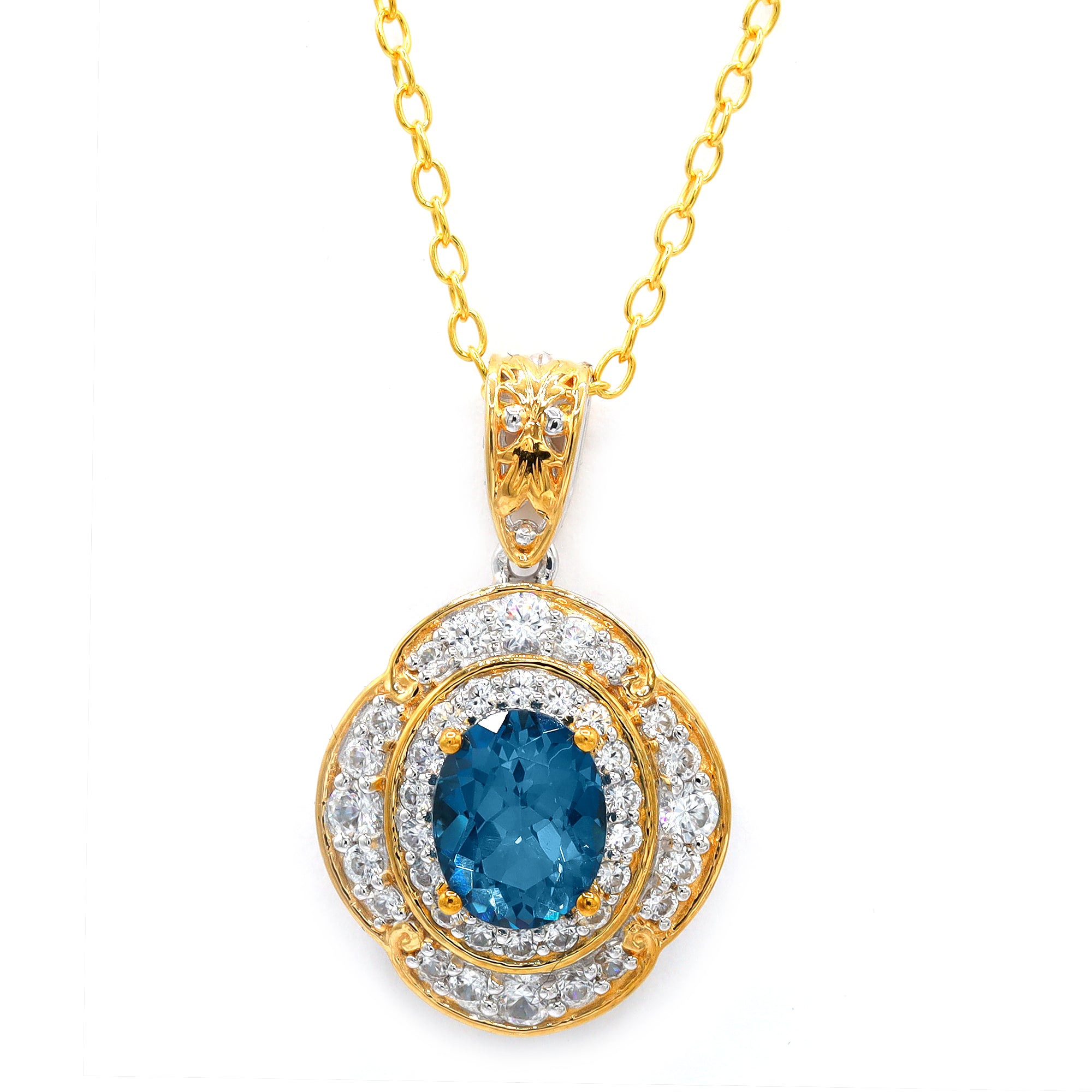 Gems en Vogue One-of-a-Kind 24K Palladium Silver 3.74ctw London Blue Topaz & White Zircon Halo Pendant