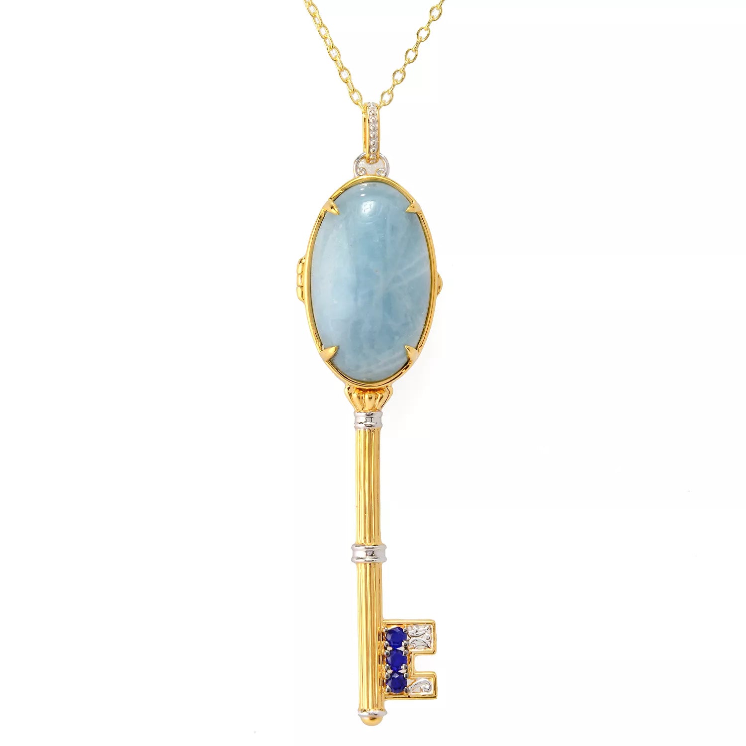 Gems en Vogue Aquamarine & Cobalt Blue Spinel Key Locket Pendant