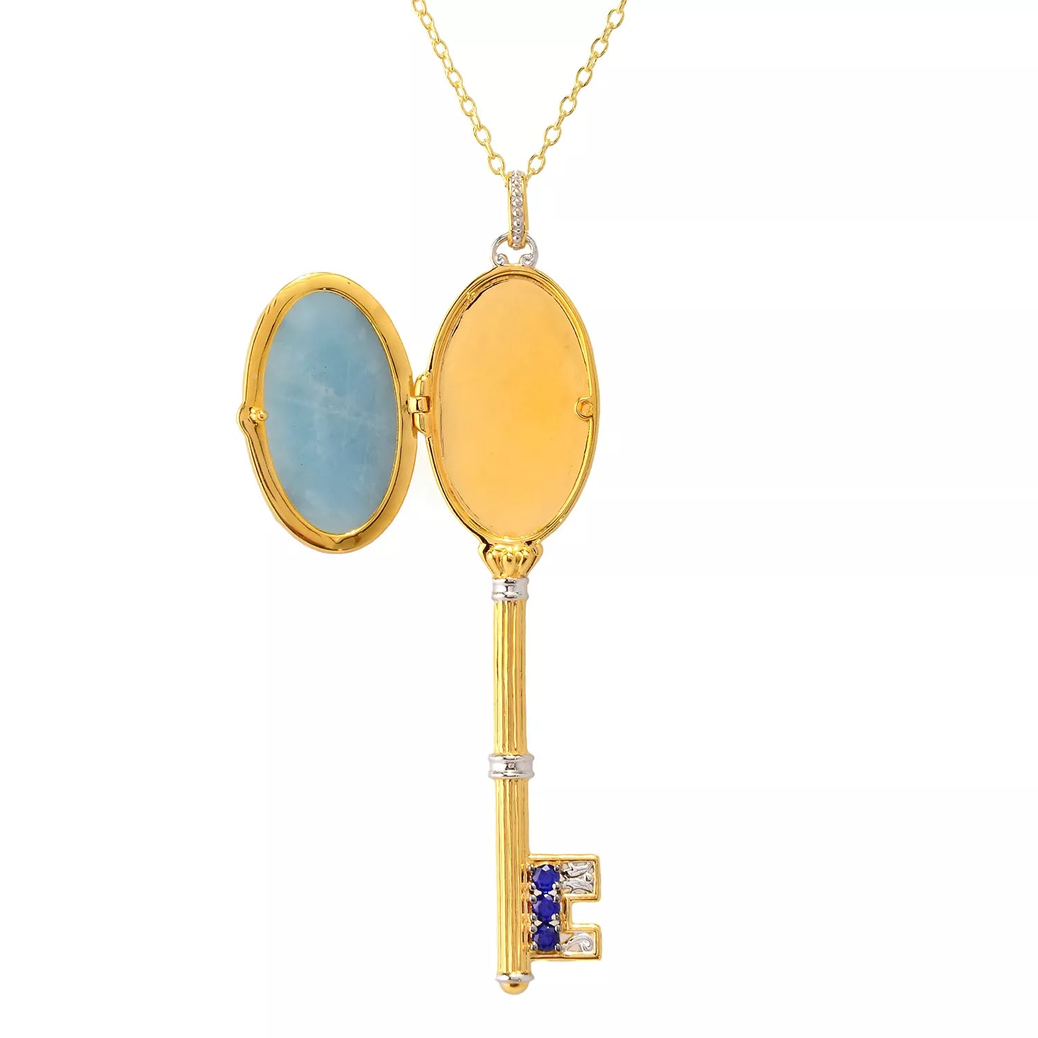 Gems en Vogue Aquamarine & Cobalt Blue Spinel Key Locket Pendant