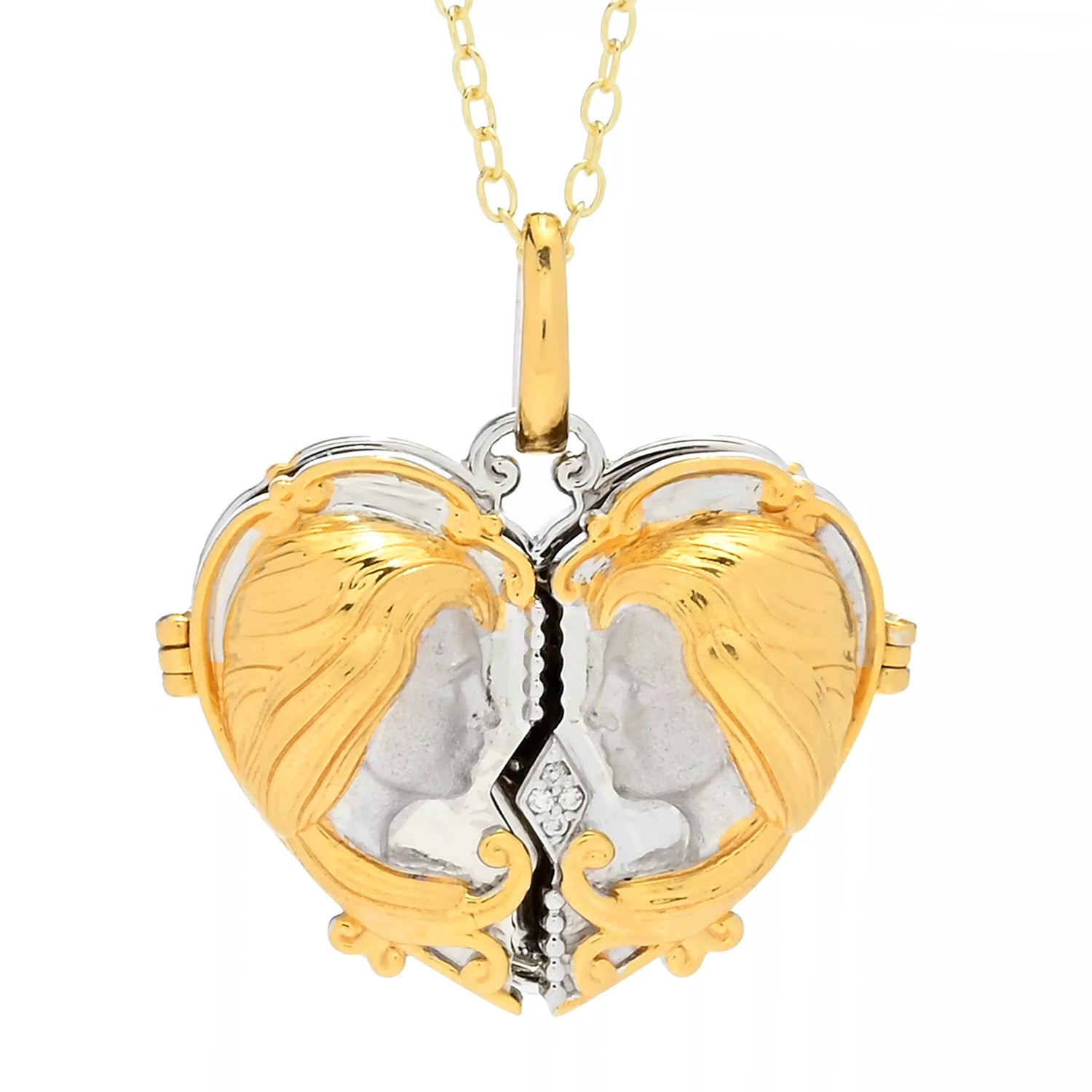 Gems en Vogue 0.02ctw Diamond Lady Heart Locket Pendant