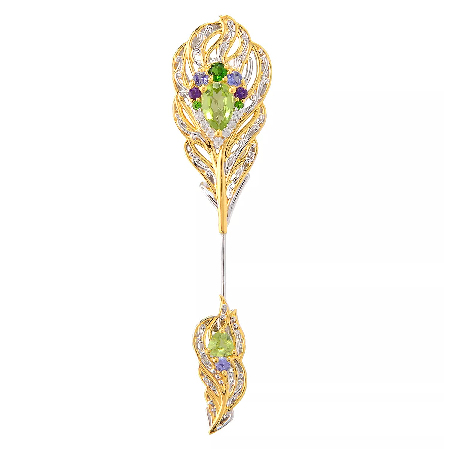 Gems en Vogue 1.76ctw Peridot & Multi Gemstones Brooch