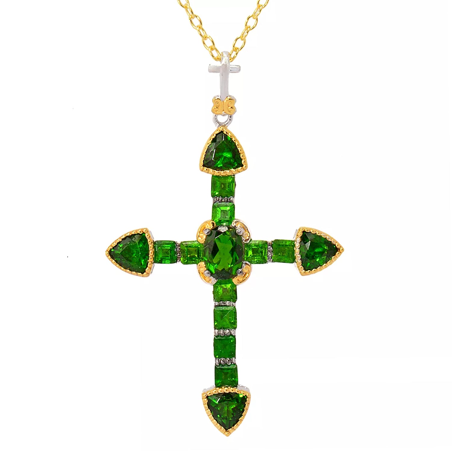 Gems en Vogue 14.30ctw Chrome Diopside Cross Pendant