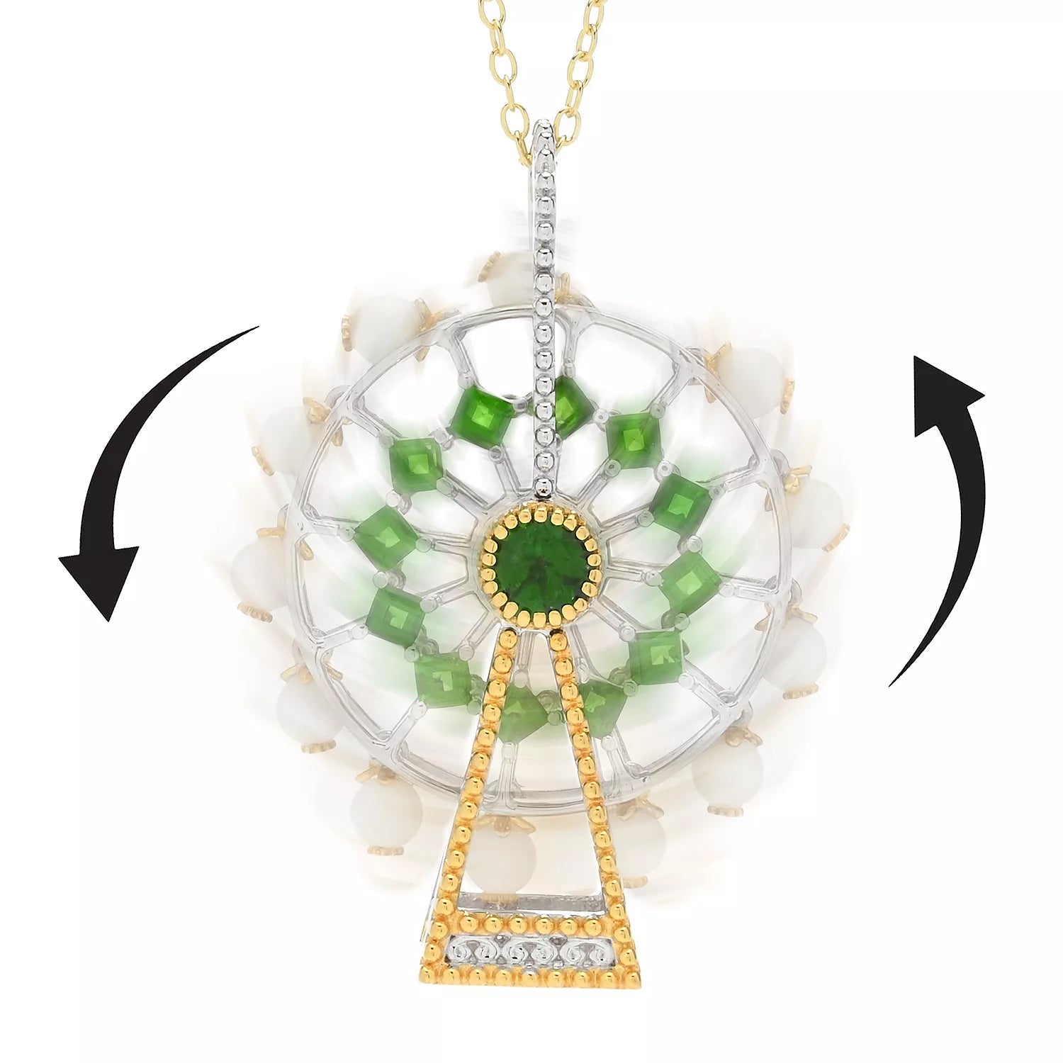 Gems en Vogue 2.66ctw Chrome Diopside & White Coral Ferris Wheel Spinner Pendant